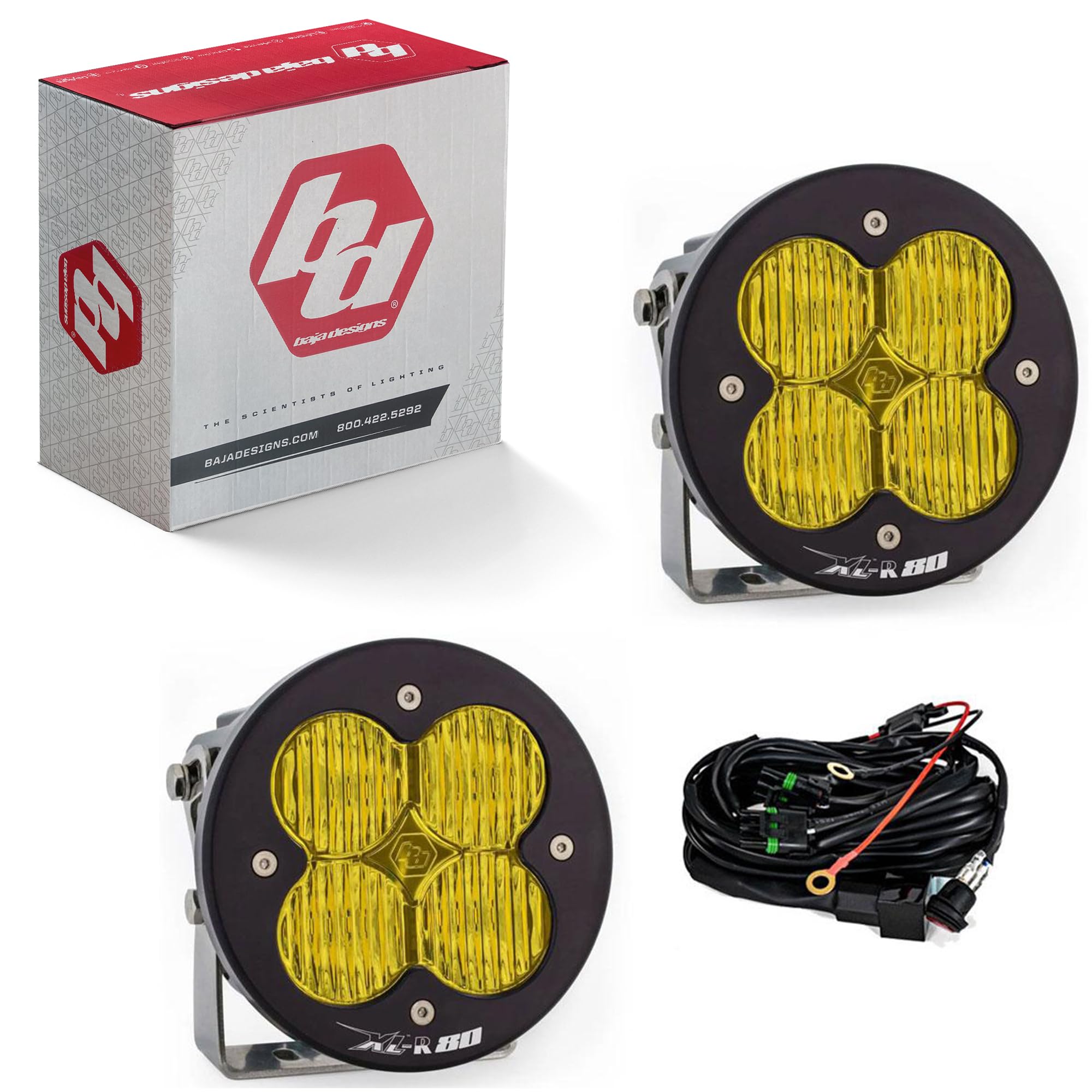 Baja Designs 80 XL-R LED Light Pod Pair for Off Road - 2 PCS LED with Wiring Harness (Wide Cornering; Amber)