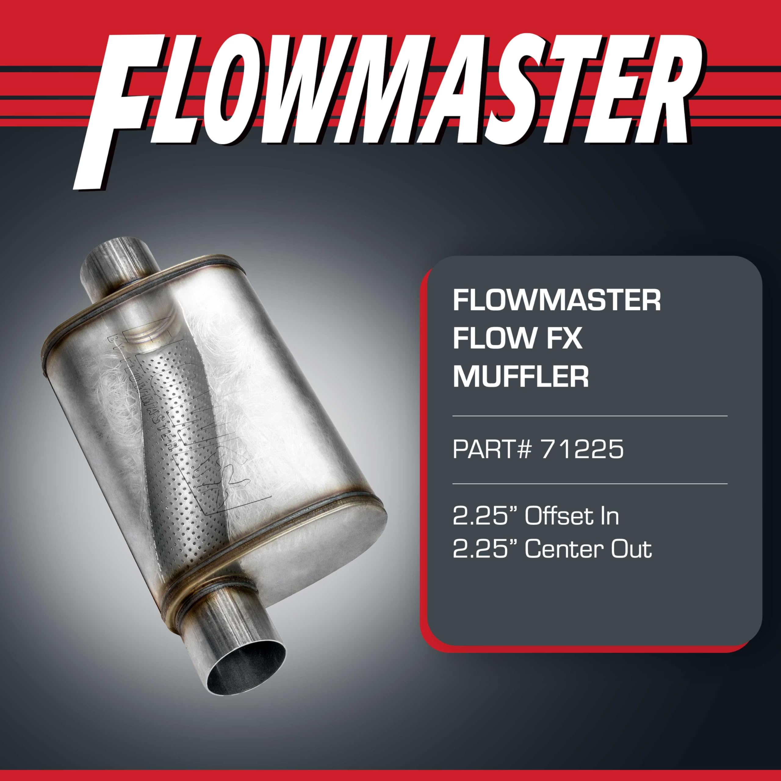 Flowmaster Chambered FX Muffler – 2.25” Offset In / 2.25” Center Out – Moderate Sound – Stainless Steel – Affordable Performance for Modern Trucks, Muscle Cars & Daily Drivers (71225)