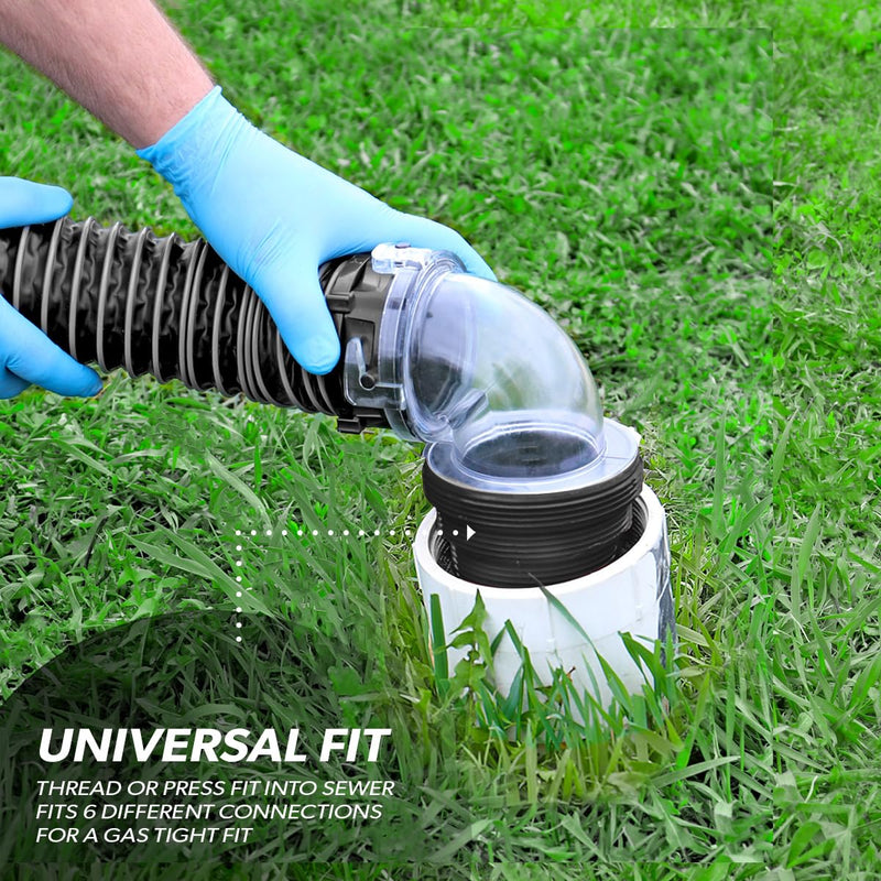 15-Foot Valterra Silverback™ RV Sewer Hose Kit, Universal Sewer Hose for Camper, Includes 15-Foot Hose with Rotating Fittings, 90 Degree ClearView Sewer Adapter and 2 Drip Caps