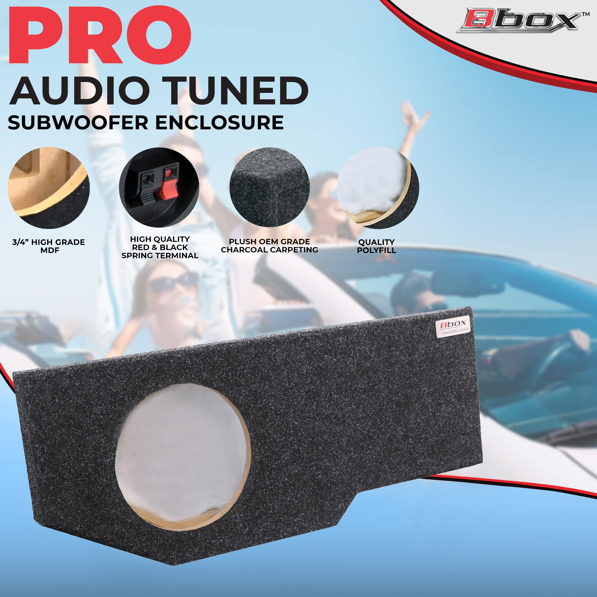 Atrend Single Bbox 10 Inch Subwoofer Sealed Enclosure - Fits 2002 - 2018 Dodge Ram Quad Cab - Carpeted Car Subwoofer Boxes & Enclosures - Subwoofer Box Improves Audio Quality, Sound and Bass - Charcoal