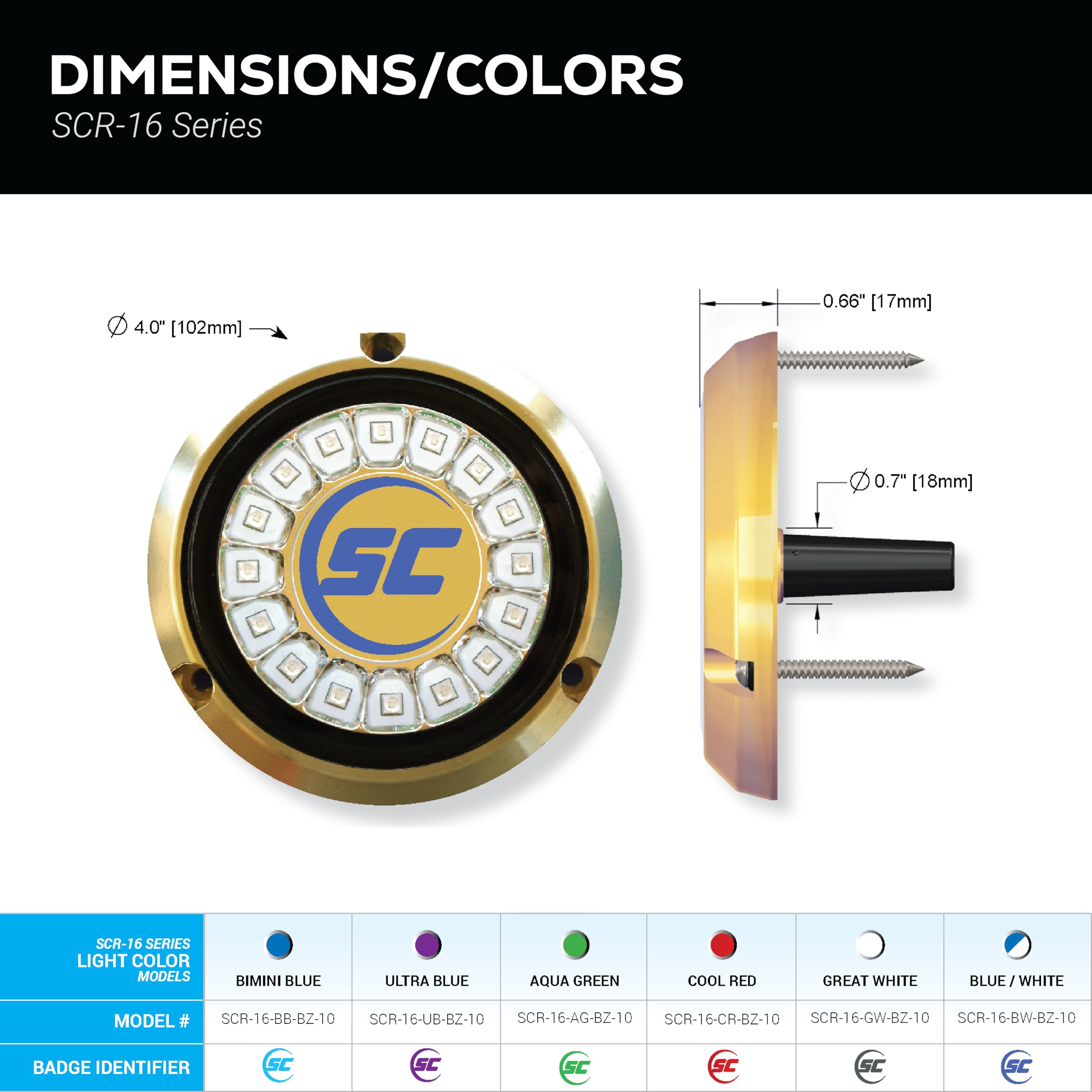 shadow-caster LED SCR-16 Underwater Boat Light - Bimini Blue - Bronze Housing - 60W Surface Mount - Tempered Glass Lens - IP68 Fully Submersible Waterproof