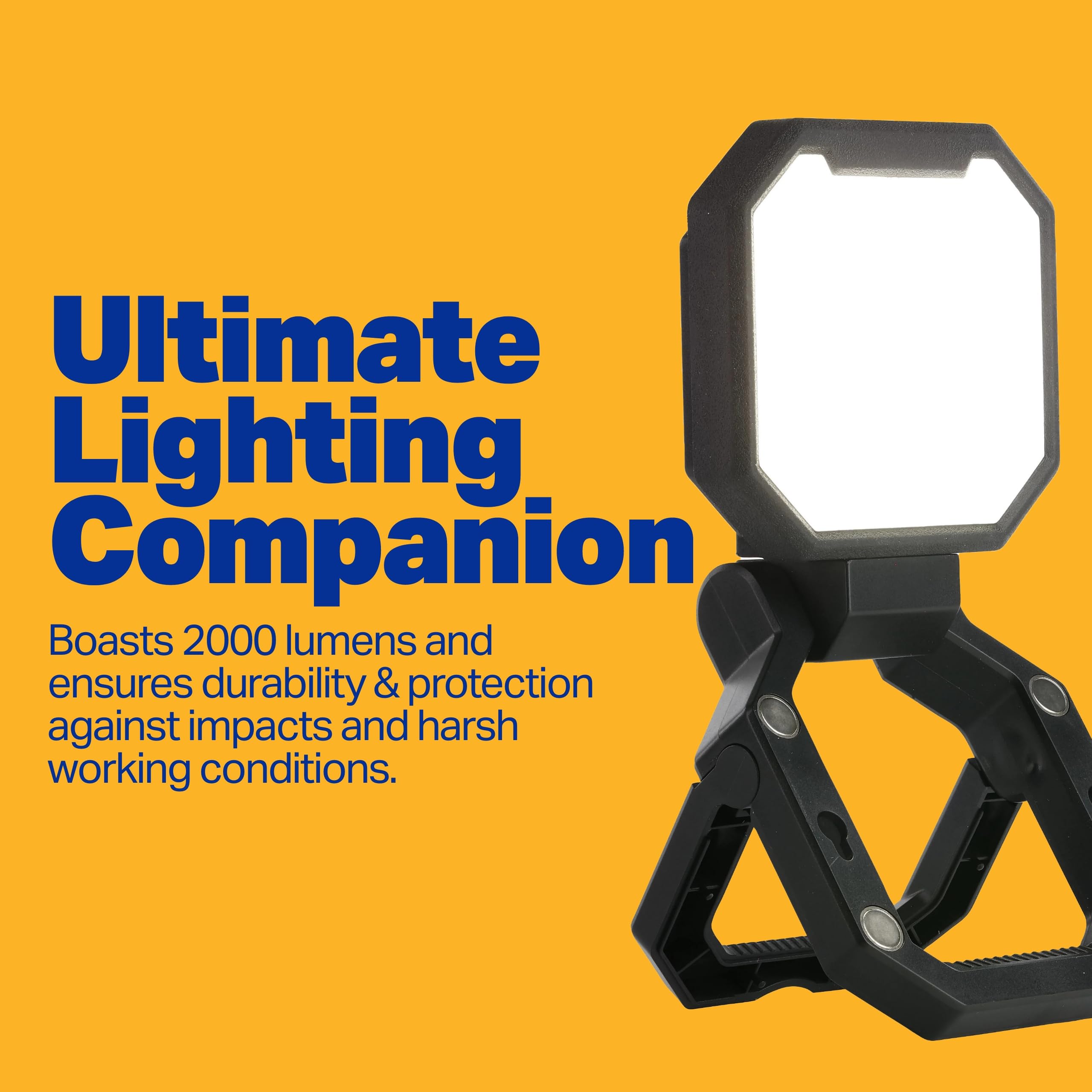 Rechargeable LUXPRO LP1690 Foldable Magnetic Work Light - 2000 Lumens Max Output - Durable Light for Mechanic Shops, Workshops & DIY Projects