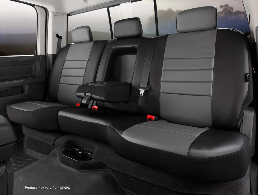 Custom Fit Fia SL62-81 GRAY Rear Seat Cover Split Seat 60/40 - Leatherette, (Black w/Gray Center Panel)