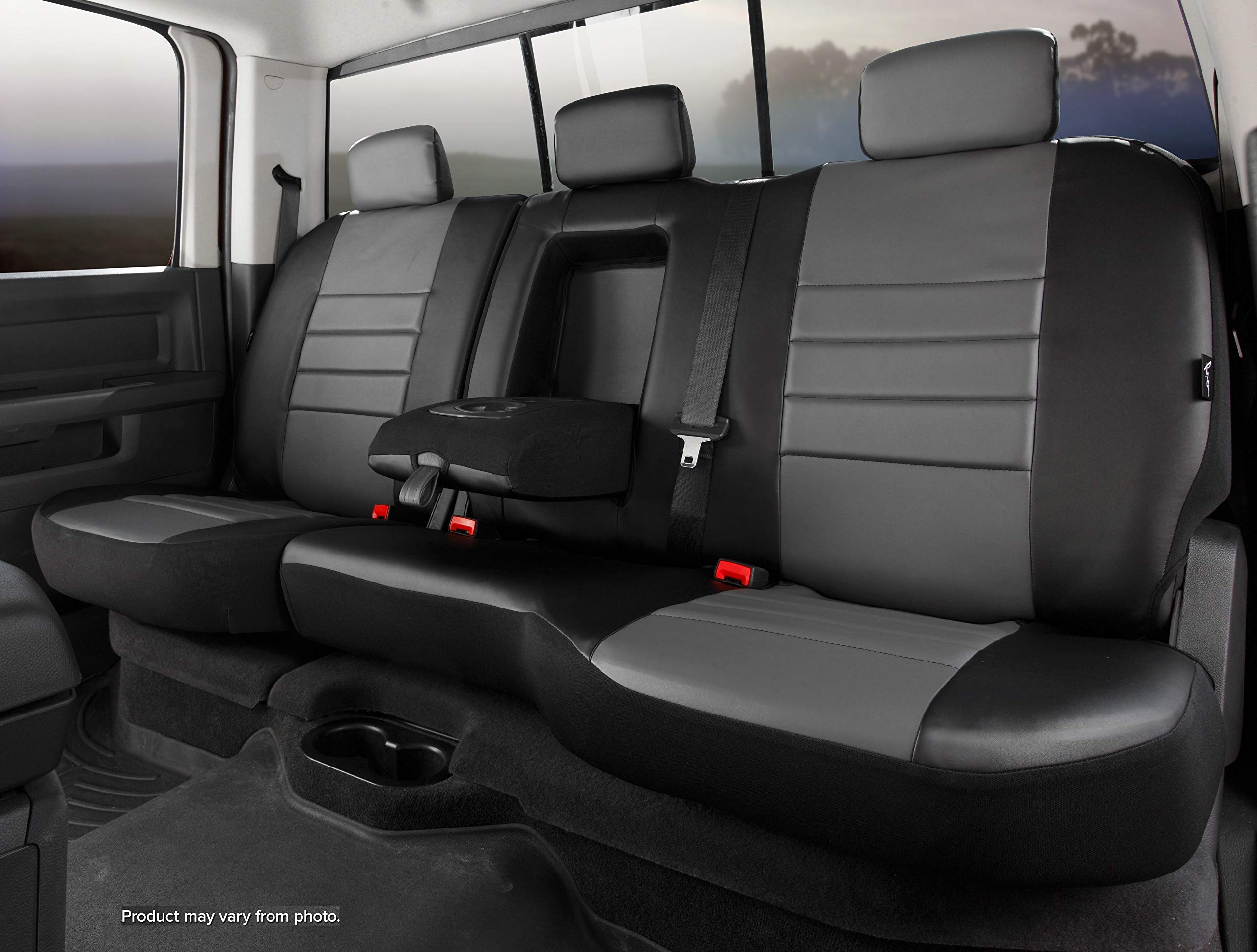 Custom Fit FIA SL68-18 Gray Front Seat Cover Split Seat 60/40 - Leatherette (Black w/Gray Center Panel)