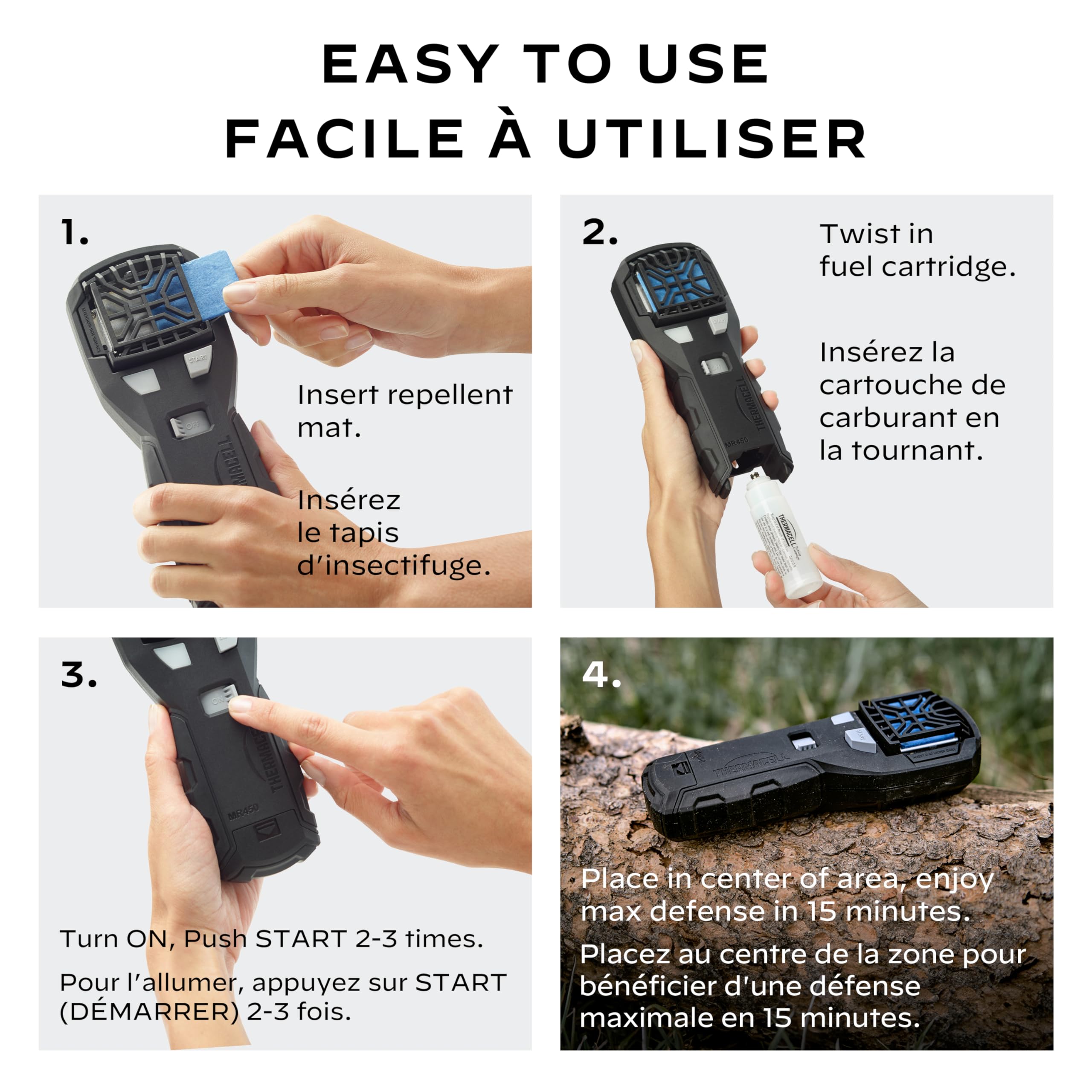 Gray Thermacell MR450 Armored Portable Mosquito Repeller with Belt Clip & ZoneCheck; Includes 12-Hours of Rugged Mosquito Protection; No DEET, Mess, Flame or Scent; Bug Spray Alternative
