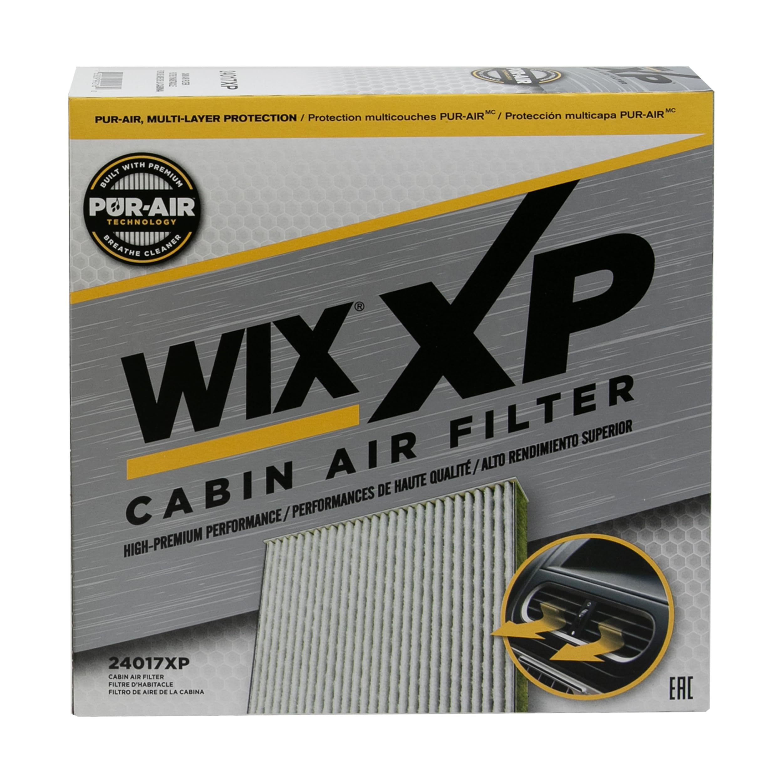 WIX XP Cabin Air Filter Replacement 24017XP, Triple-Layer Protection with Activated Carbon & Advanced Airflow Media Compatible With Jeep Grand Cherokee, Dodge Durango, Western Star Trucks