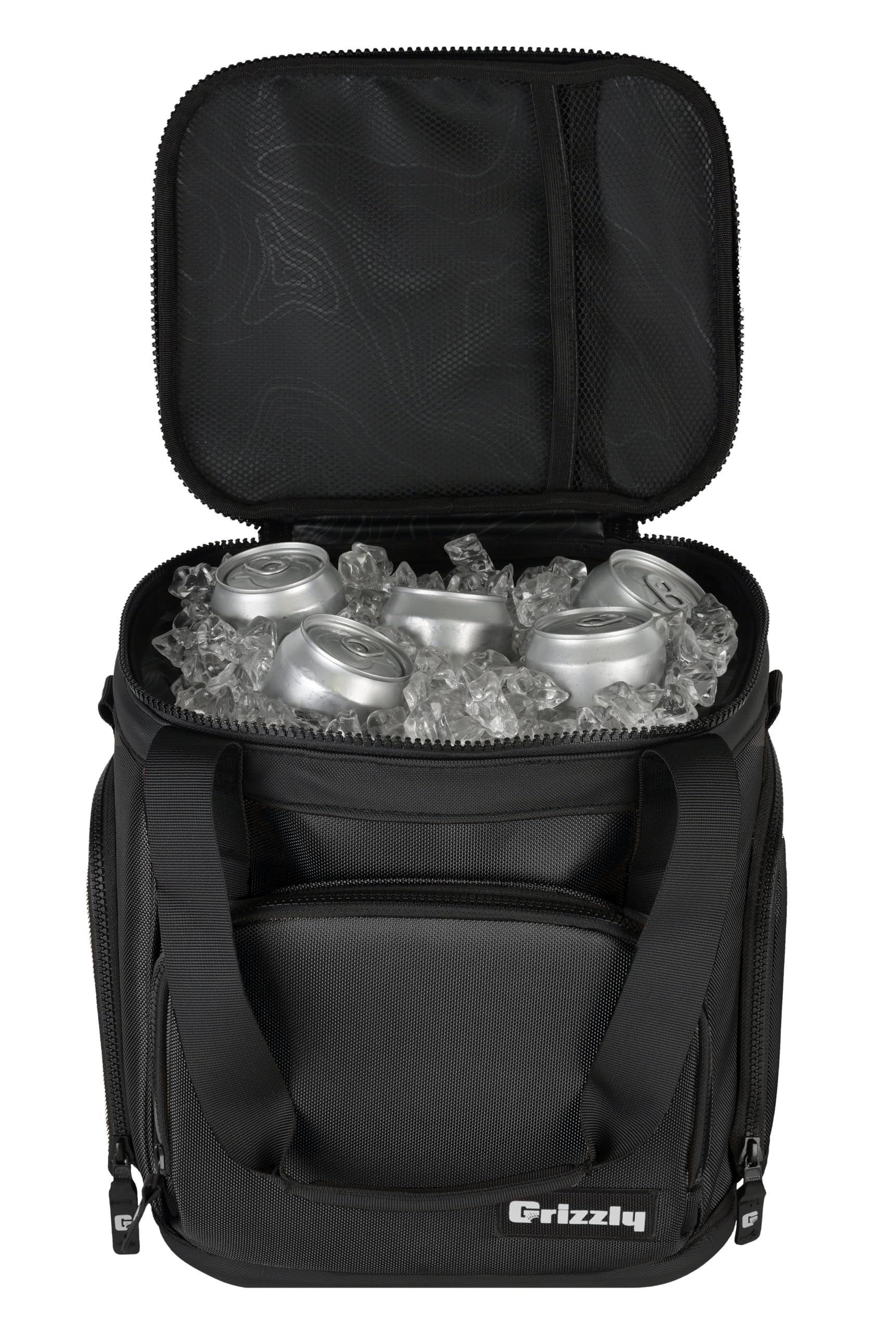 12 Grizzly Drifter Soft Sided Cooler |12 qt Flip-Top Cooler | Ice Chest for Beach Boat Camping Car Fishing Golf Hiking Hunting Lunch Picnic | Lightweight Portable Insulated Waterproof | Blackout