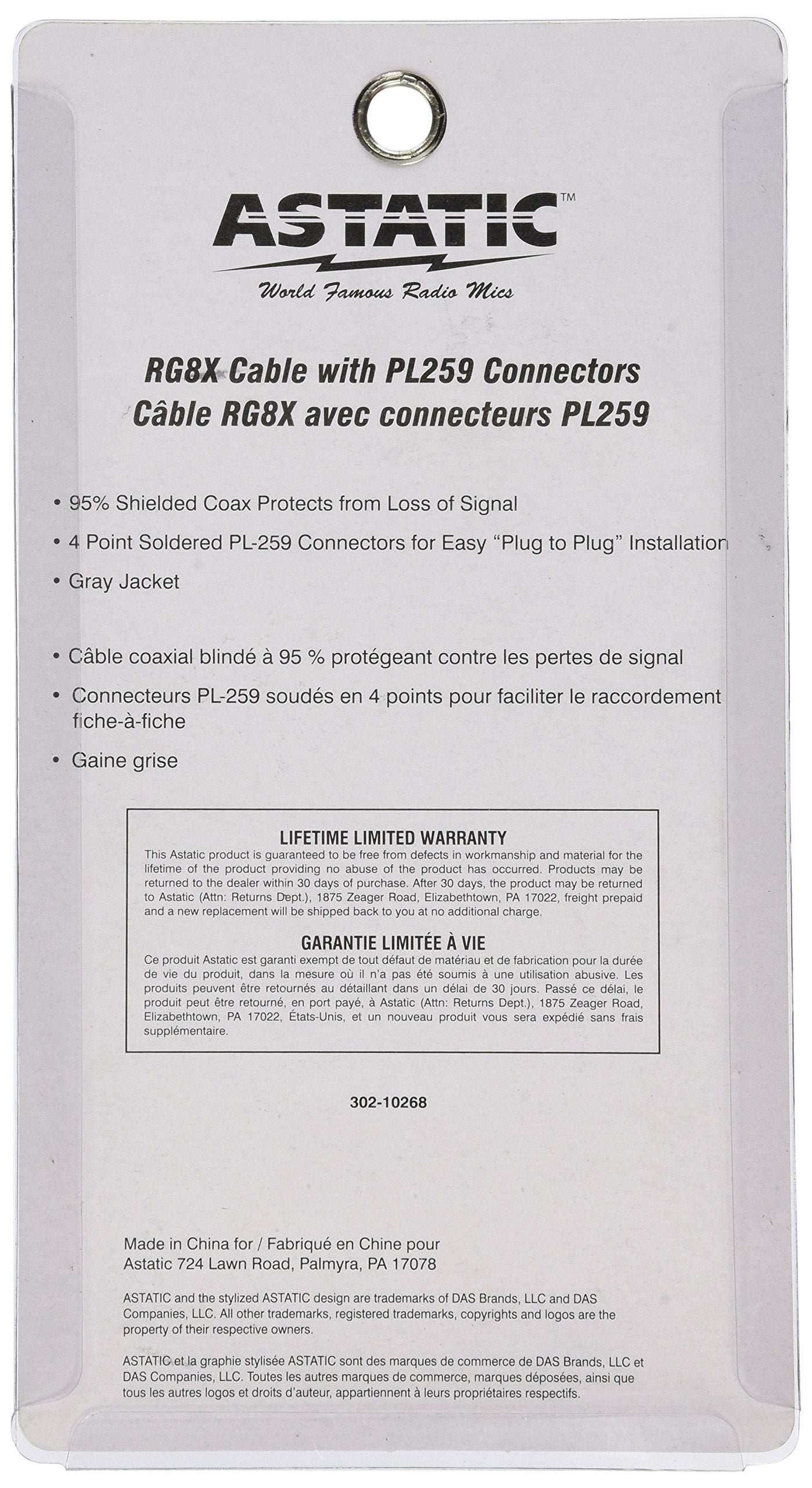 Gray Astatic 302-10268 3-Foot Cable with PL-259 Connectors - Fit Most Fiberglass CB Antennas up to 5-feet