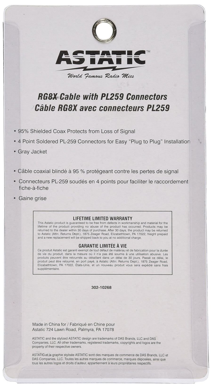 Gray Astatic 302-10268 3-Foot Cable with PL-259 Connectors - Fit Most Fiberglass CB Antennas up to 5-feet