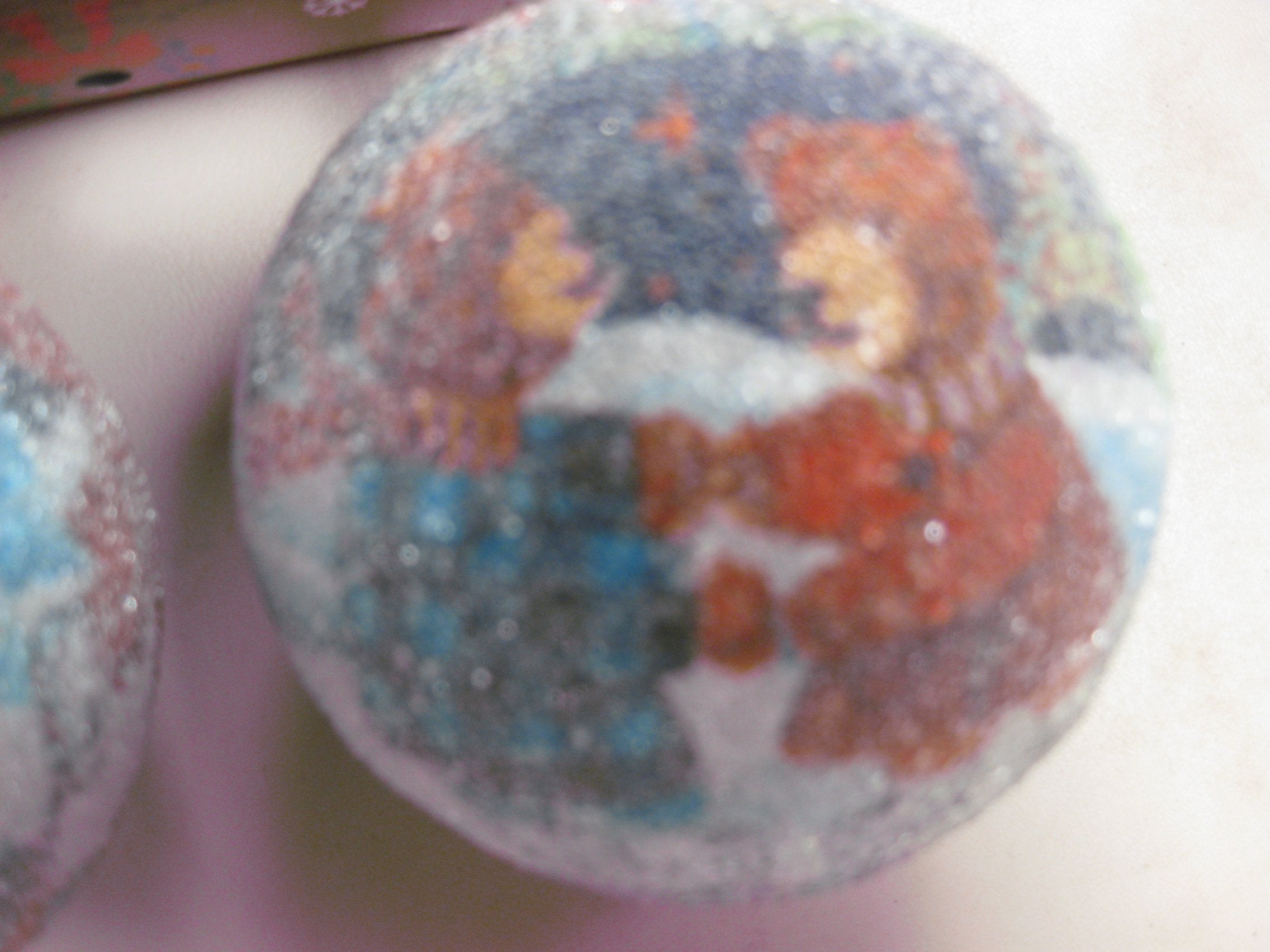 Frosted Plastic Beaded Ball Ornament With Winter Festive Holiday Scene