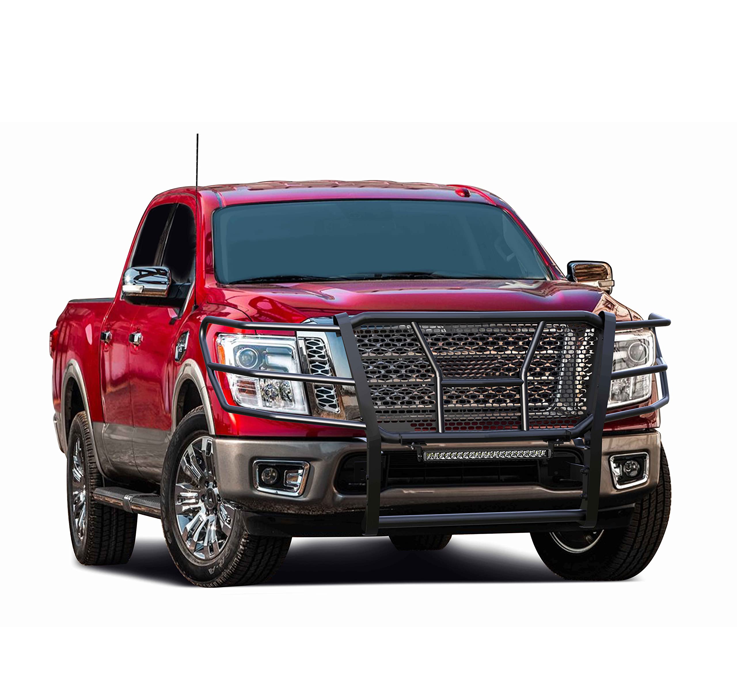 Heavy Duty Black Horse Rugged Grille Brush Bumper Guard Modular Black Come with Single Row LED Light Compatible with 2017-2024 Nissan Titan-RU-NITI17-B-K2