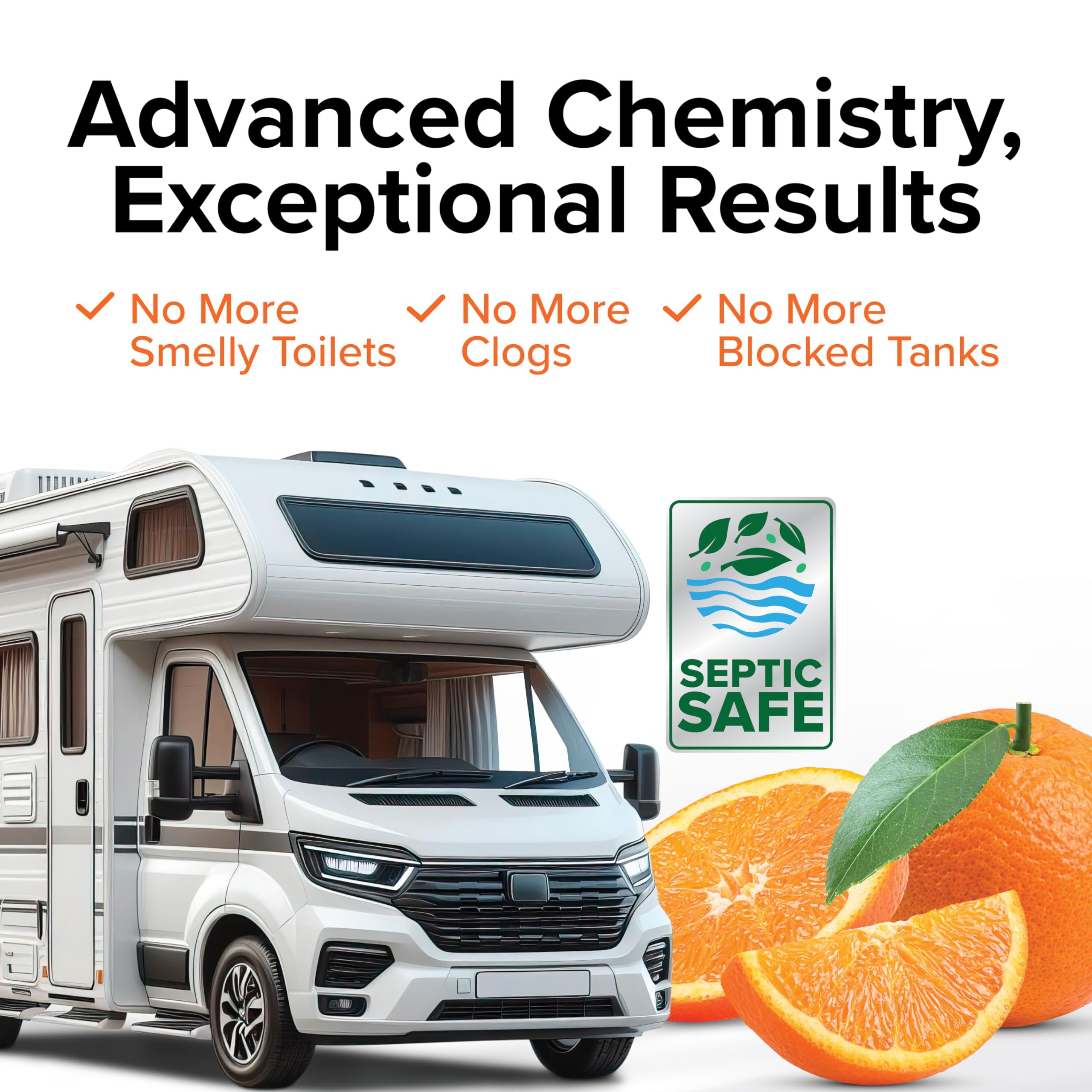 Camco TST MAX Drop-INs RV Toilet Treatment - Control Unwanted Odors & Break Down Waste and Tissue - Safe Septic Tank Treatment - Orange Scent, 30-Pack (41183)