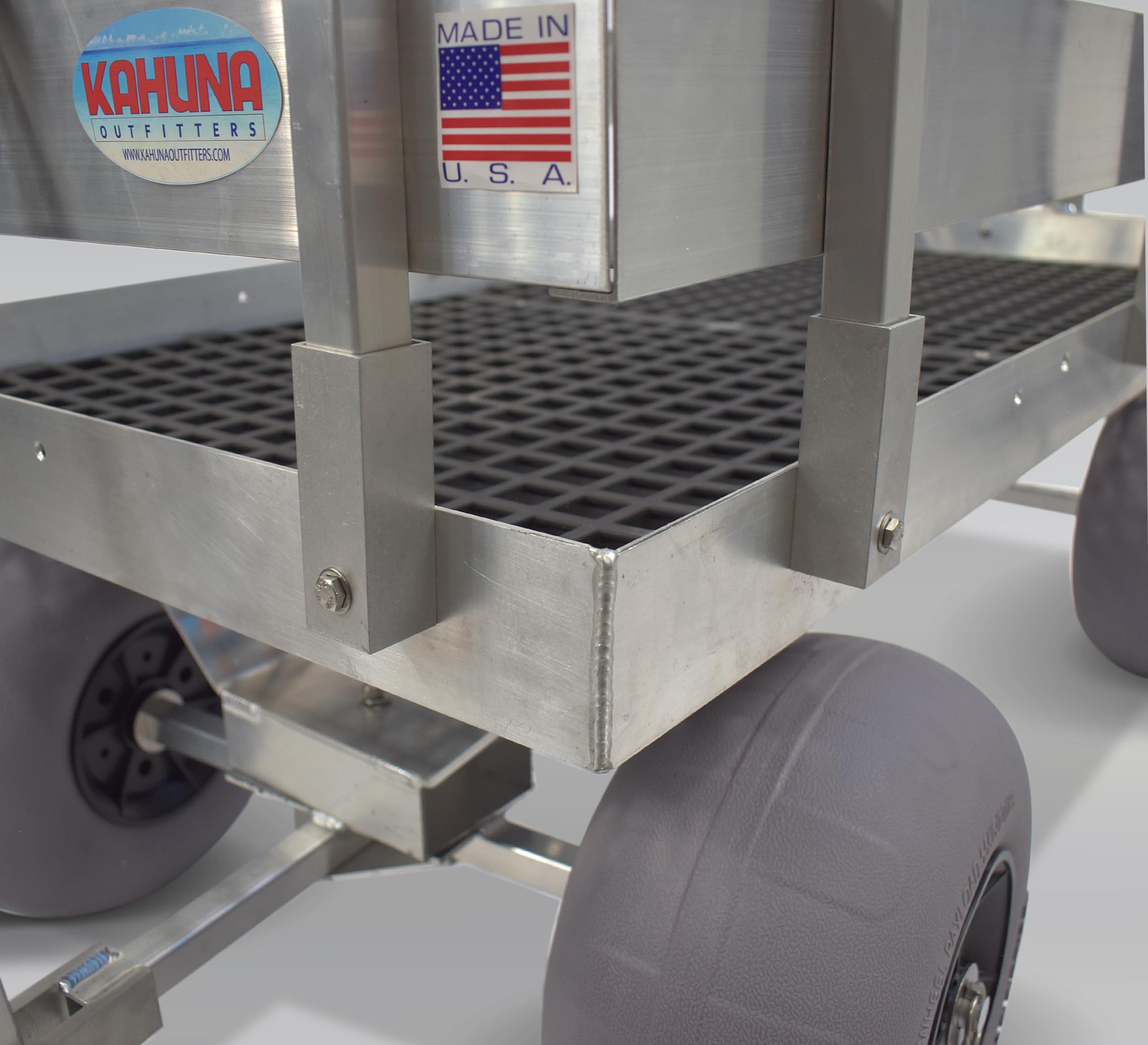 Kahuna Big Aluminum Beach Wagon with Lightweight UV Deck! Rod Holders-Balloon Sand Tires-Walls-Made in USA!