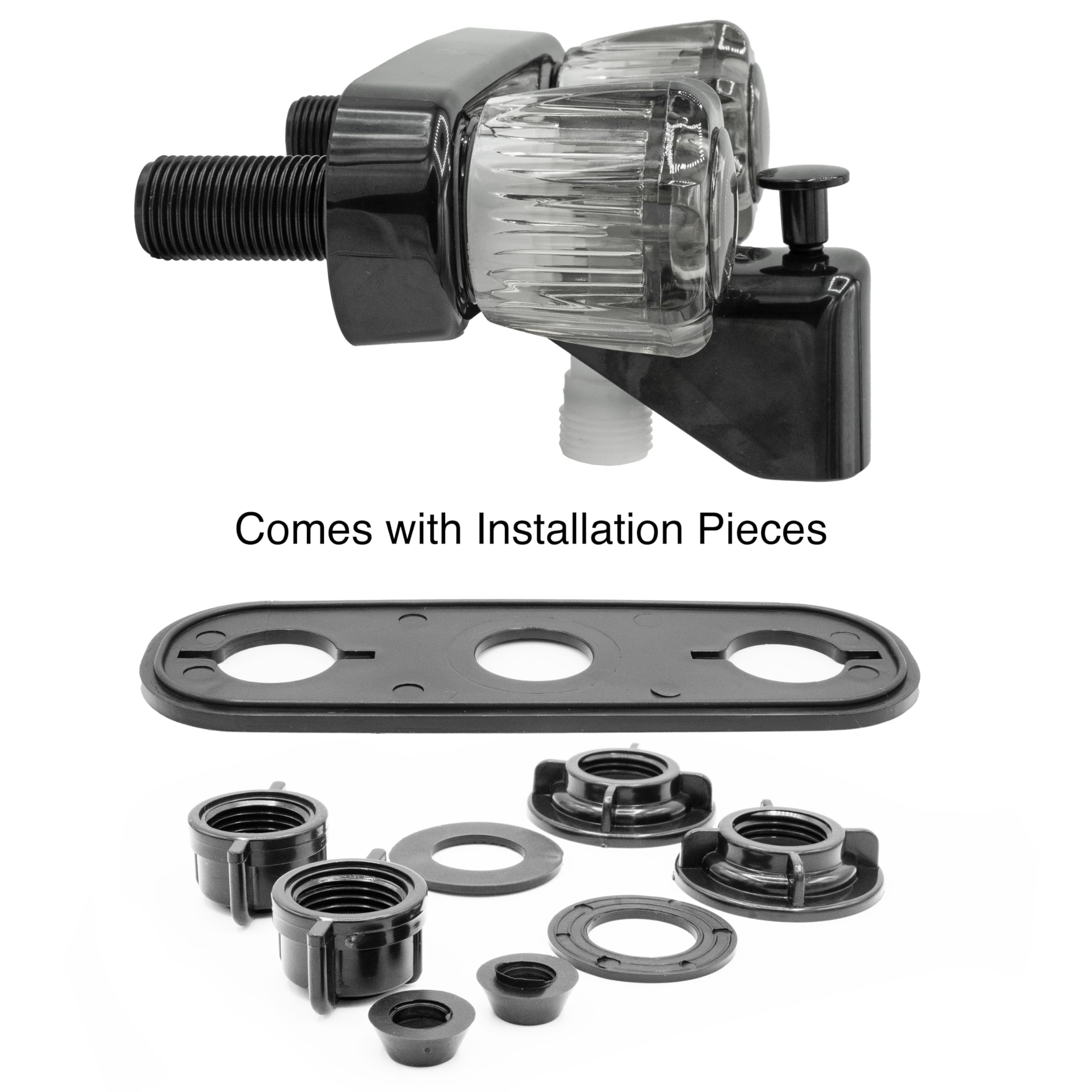 Dura Faucet Tub & Shower RV Diverter Faucet w/Smoked Acrylic Knobs - Black