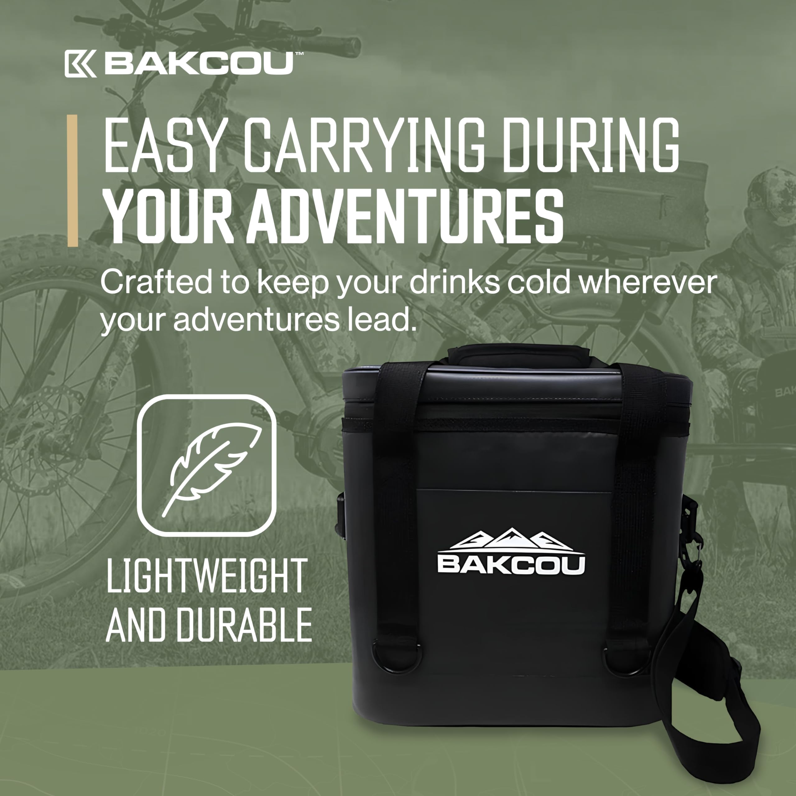 Soft-Sided Bakcou Insulated Cooler Bag - Lightweight, Leakproof, and Durable. 12-Can Capacity, Ideal for Drinks, Snacks, or Picnics. Keep Your Drinks Cold Measures - 12 1/2" Tall x 12 1/2" Wide.