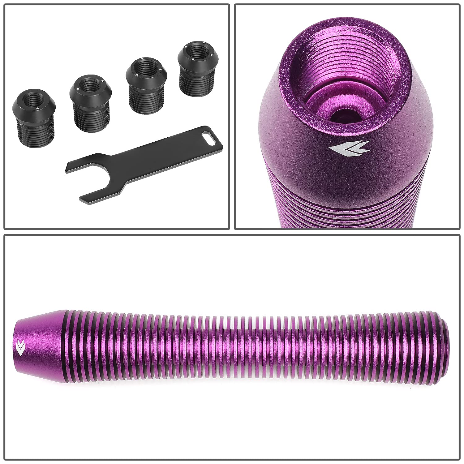 NRG Innovations Universal Aluminum SK-710PP Shift Knob with Thread Adapters, Heatsink Style Long Curvy Cylinder Lever,Purple