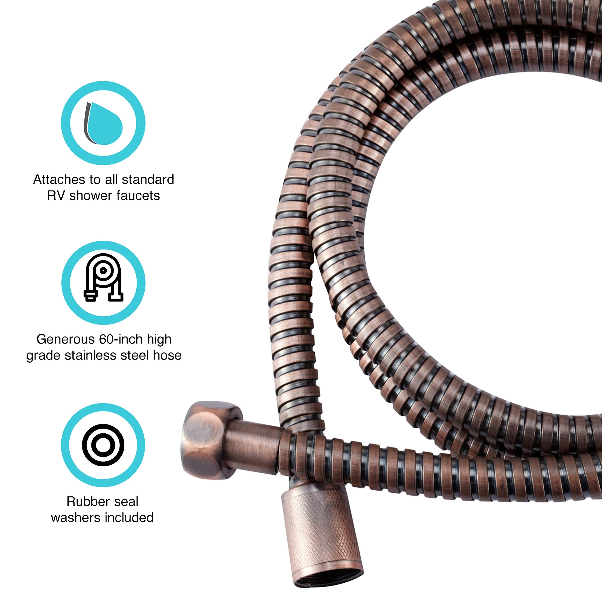 Dura Faucet RV DF-SA200-ORB 60 inch Flexible Stainless Steel Handheld Shower Head Hose (Oil Rubbed Bronze)