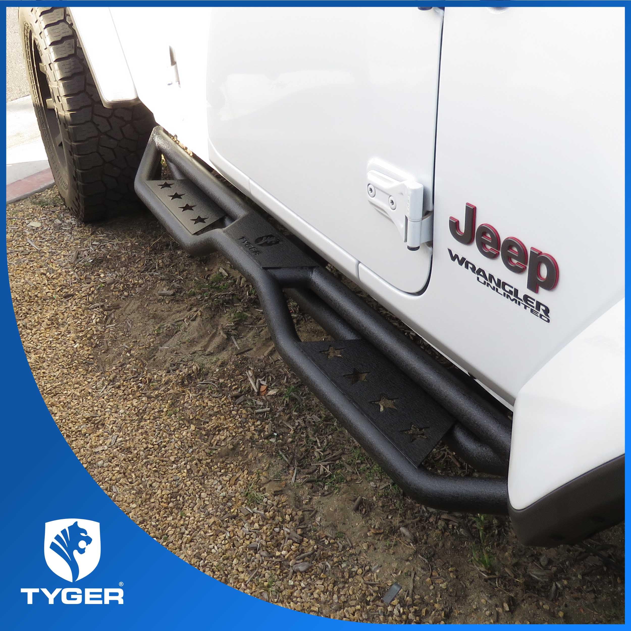 Tyger Auto Running Boards Star Strider Compatible with 2018-2026 Jeep Wrangler JL 4-Door (Not Fit JK) | TG-SR2J74918 | Side Step Rails Nerf Bars