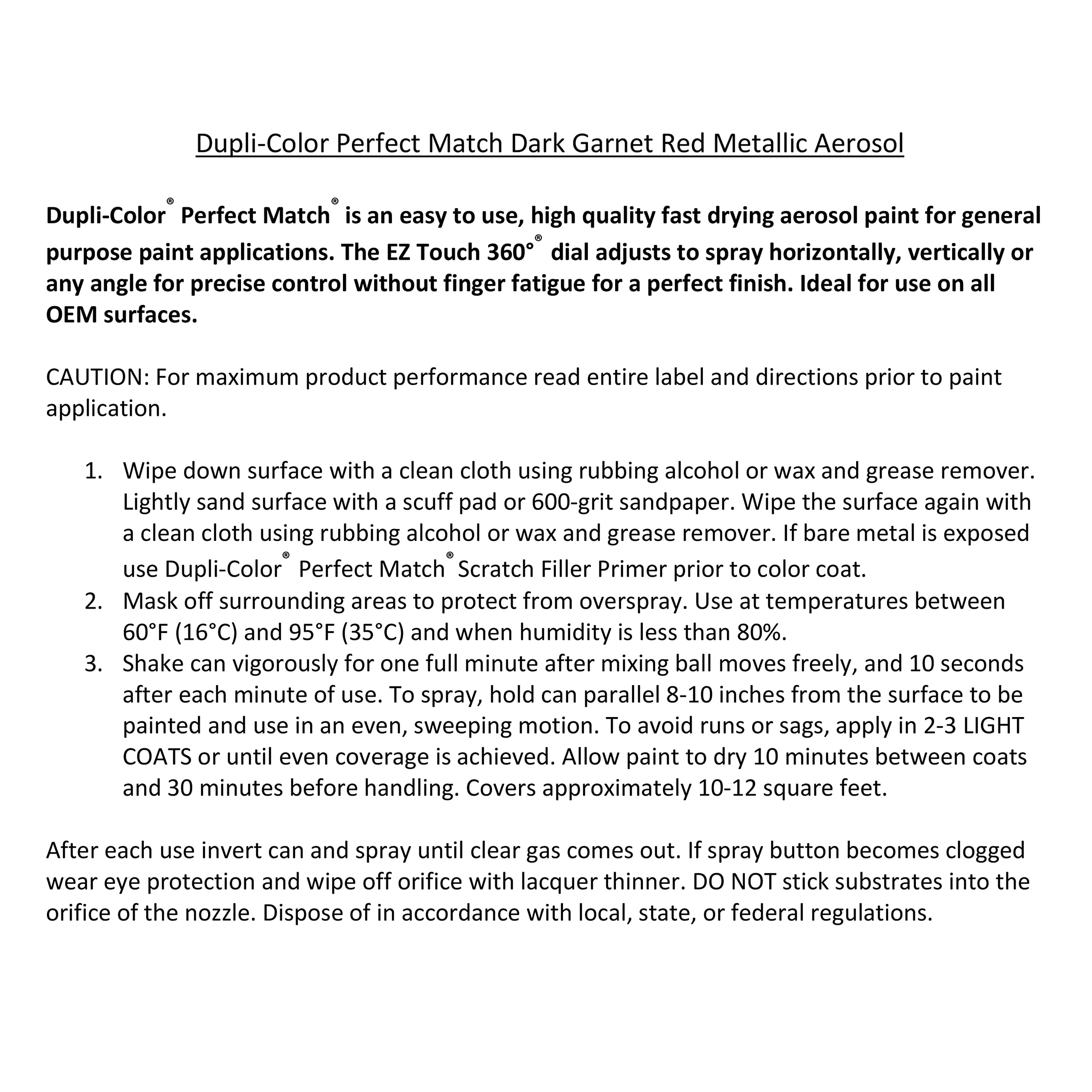 Perfect Match Dupli-Color Automotive Spray Paint – General Motors Dark Garnet Red Metallic, 76 WA9154 – 8 oz. Aerosol Can