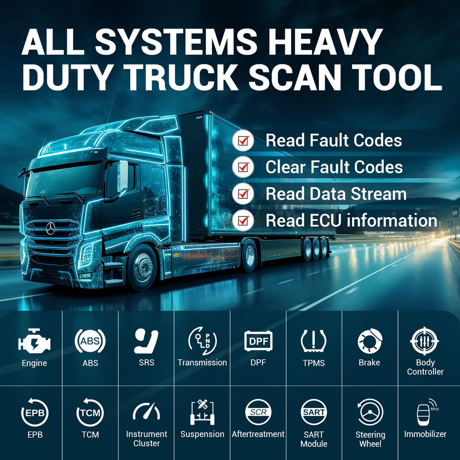 Millennium HD ProA LAUNCH Heavy Duty Truck Scanner All System Diesel Diagnostic Scan Tool with 8 Service Functions, for Freightliner Peterbilt Kenworth Western Star Mack (Use in The US & CAN)