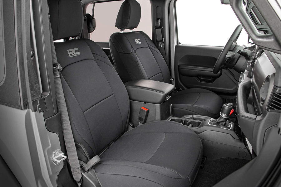 Rough Country Seat Covers Neoprene for Jeep Wrangler JL 2-Door (2018-2024) - Waterproof & UV Resistant, Foam Padded, Front & Rear Seat Cover Set