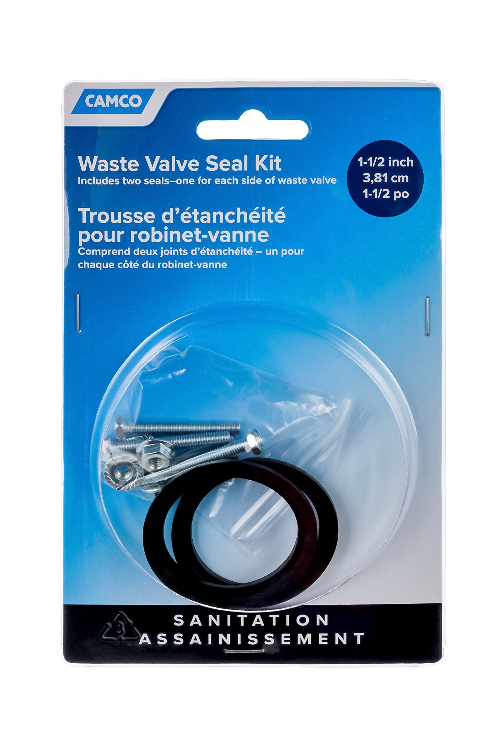 Camco 1.5-Inch RV Sewer Waste Valve Seal Kit – Includes 2 Valve Seals – Crafted of Flexible Rubber for Tight Seal (39500)