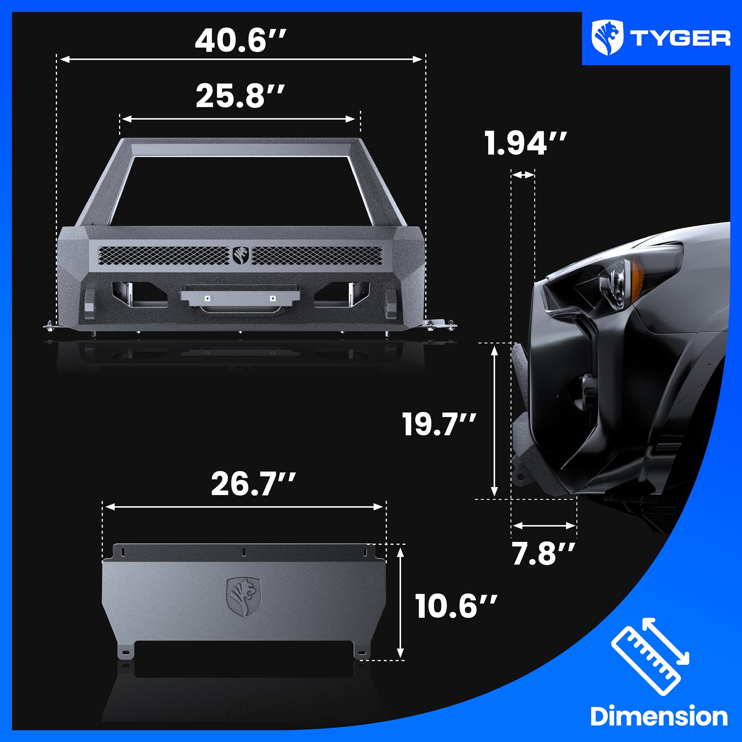 Tyger Auto Fury Bumper Guard Center Compatible with 2014-2024 Toyota 4Runner (Exclude Limited; Nightshade; TRD Sport) | Winch Plate | D-Ring | Textured Black | Rock Crawler | TG-BP7T20778