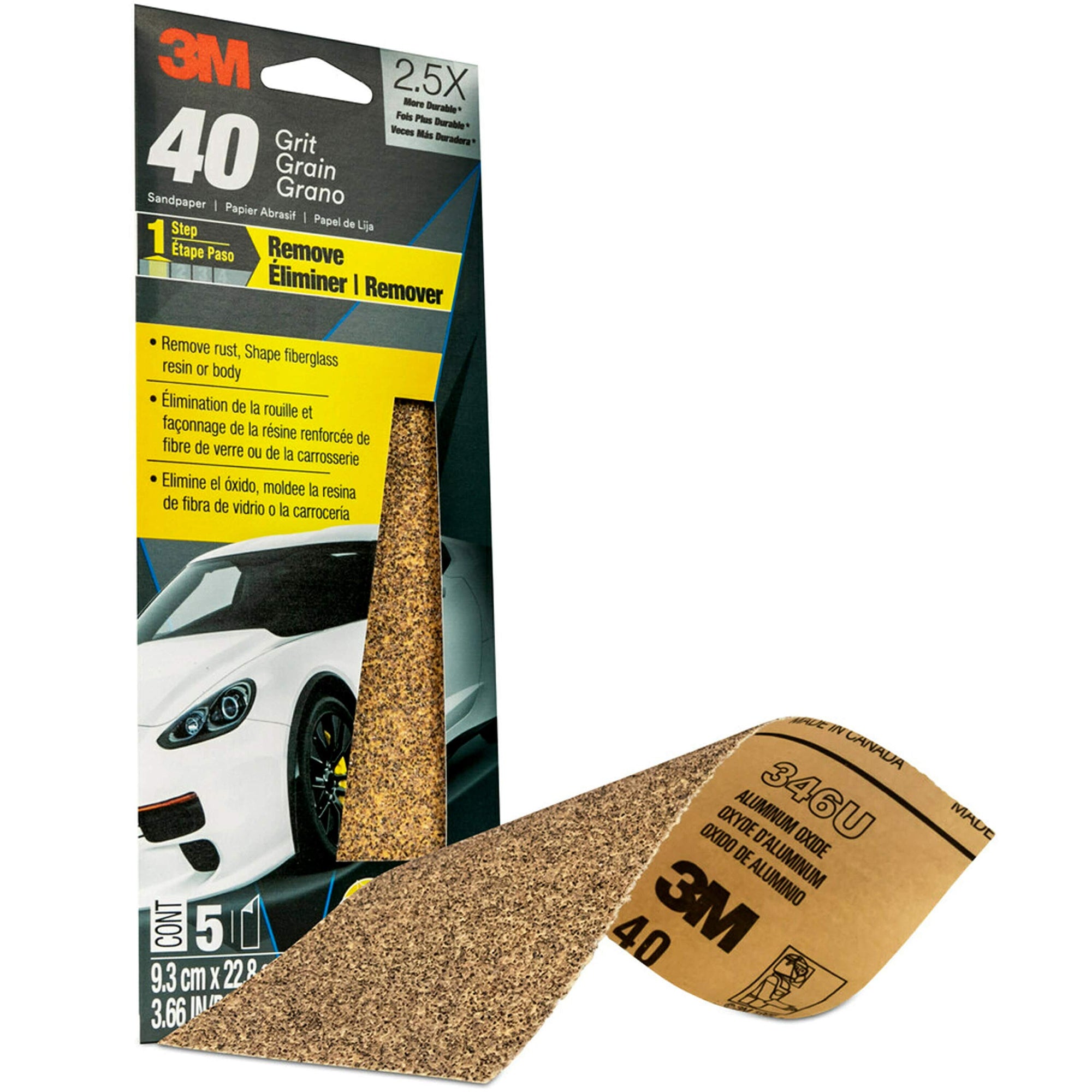 3M Sandpaper, 40 Grit, 03038, 5 Sheets, 3 2/3 in x 9 in