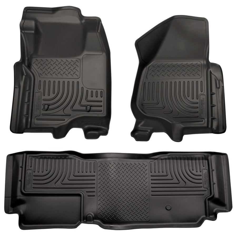 Weatherbeater Husky Liners Floor Mats | Fits 2011-2012 Ford F-250/F-350 SUPERCAB ONLY Without Drivers Side Foot Rest or Manual Trans Case Shifter | Front & 2nd Row, 3-pc Black - 98721