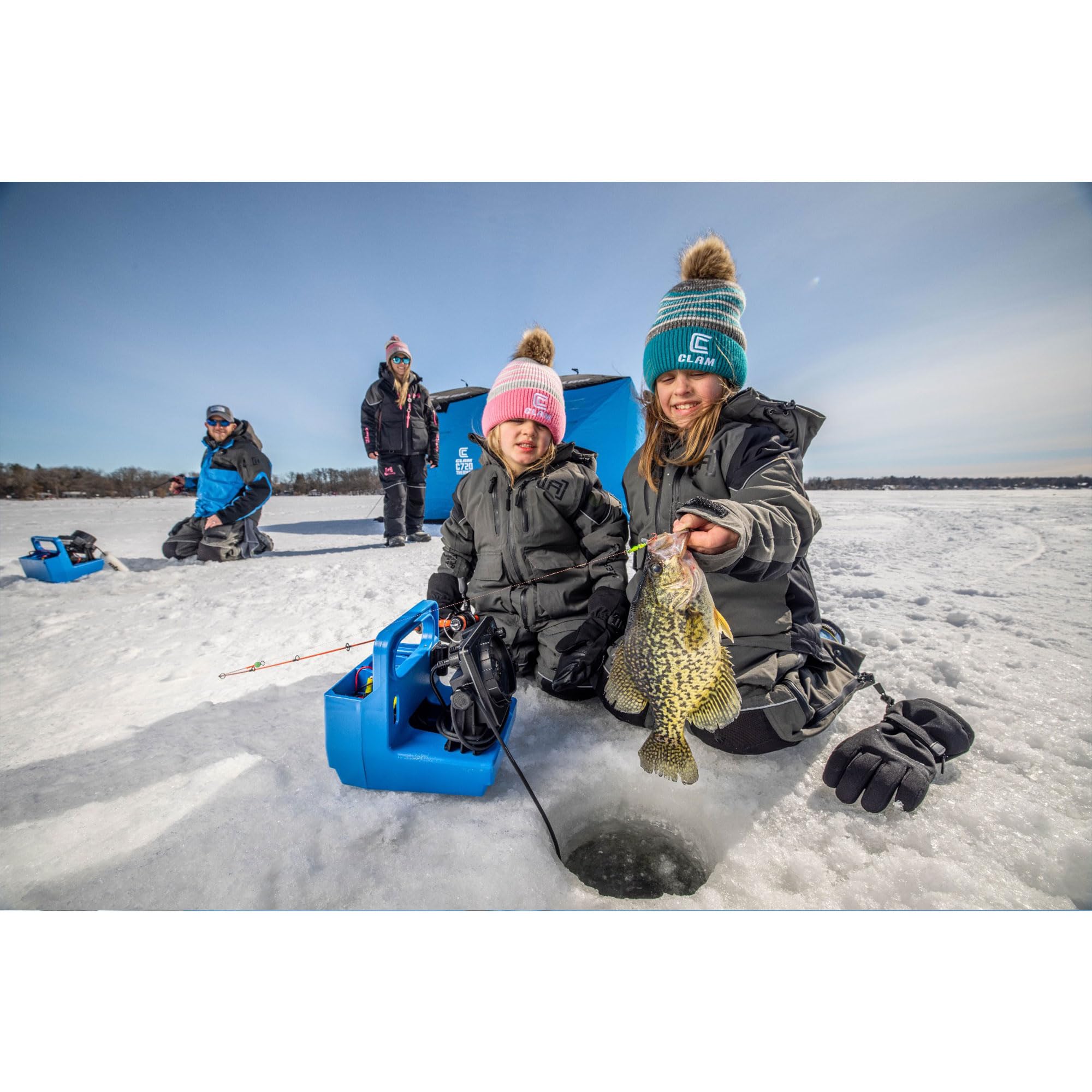 Clam C-720 Portable 2-6 Person 6 x 12 Foot Pop-Up Ice Fishing Angler Double Thermal Hub Shelter Tent with Anchors, Tie Ropes, and Carrying Bag
