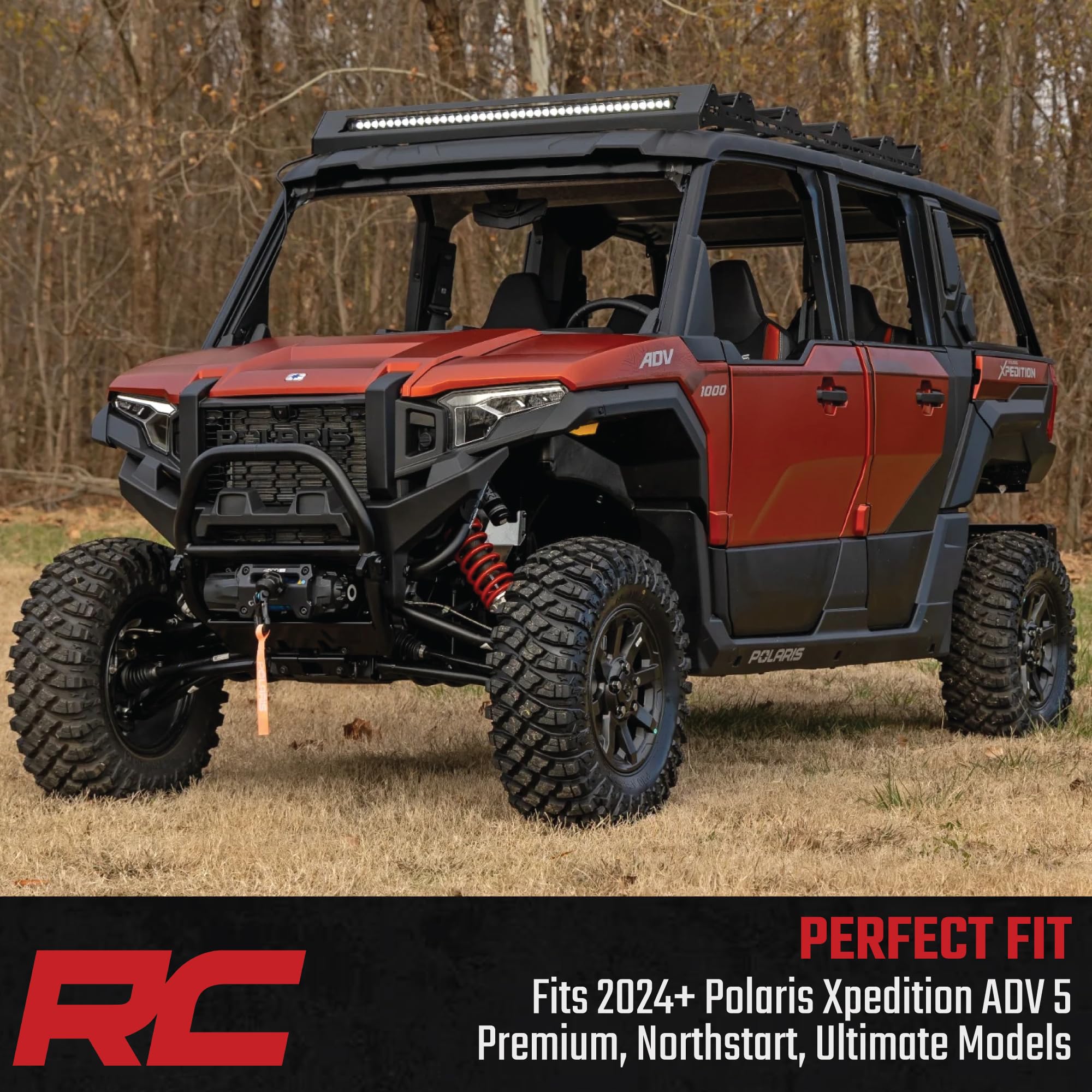 Rough Country Roof Rack for 2024+ Polaris Xpedition ADV 5 with 40" 200W LED Spot Beam - Modular UTV Roof Cargo Rack with Rugged, Trail-Ready Design