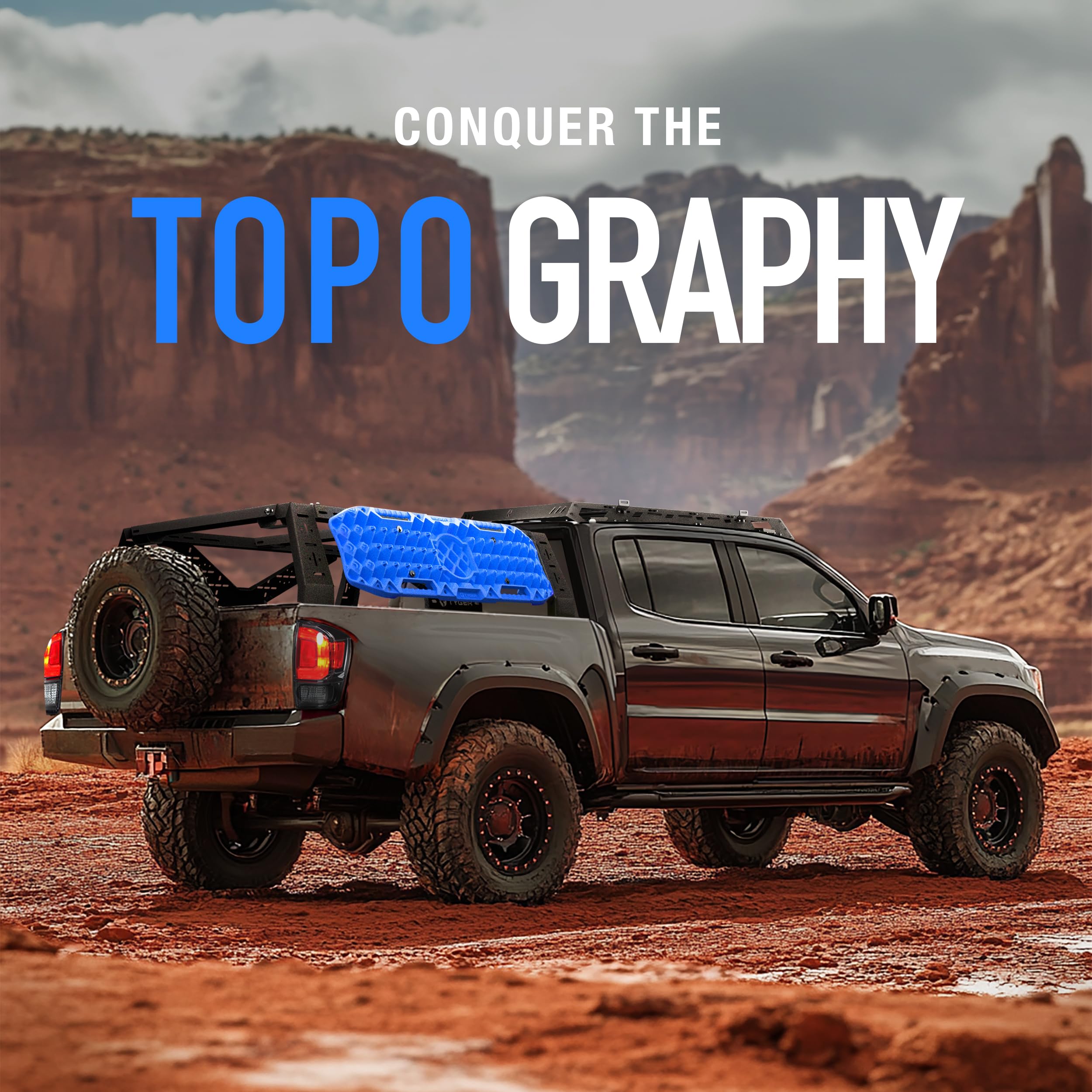 Tyger Auto Off-Road Topo Recovery Boards | Jack Lift Compatible | Extra Wide | Emergency Rescue on Mud, Snow, Sand for Trucks SUV | Tire Wheel Traction Mat Ramp Pads | Pair Set | Blue | TG-RD2U22235