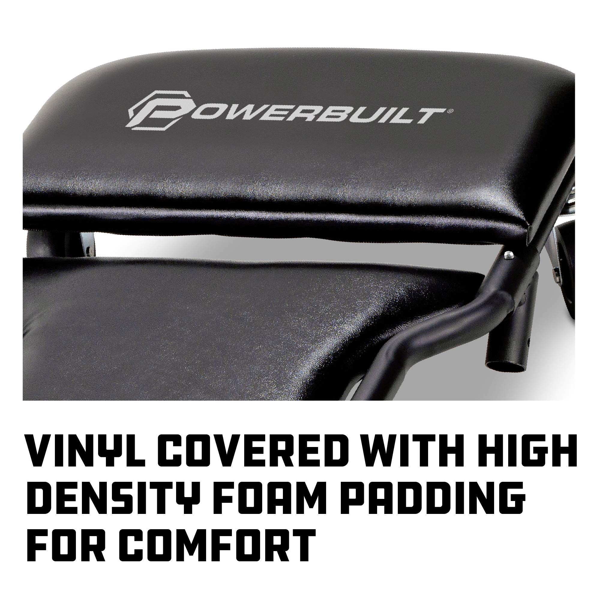 Powerbuilt 42-Inch Folding Triplex Creeper, Rolling Seat, and Brake Stool, All-in-One Adjustable Roller Garage Chair, Lay Down or Sit, Black 620469
