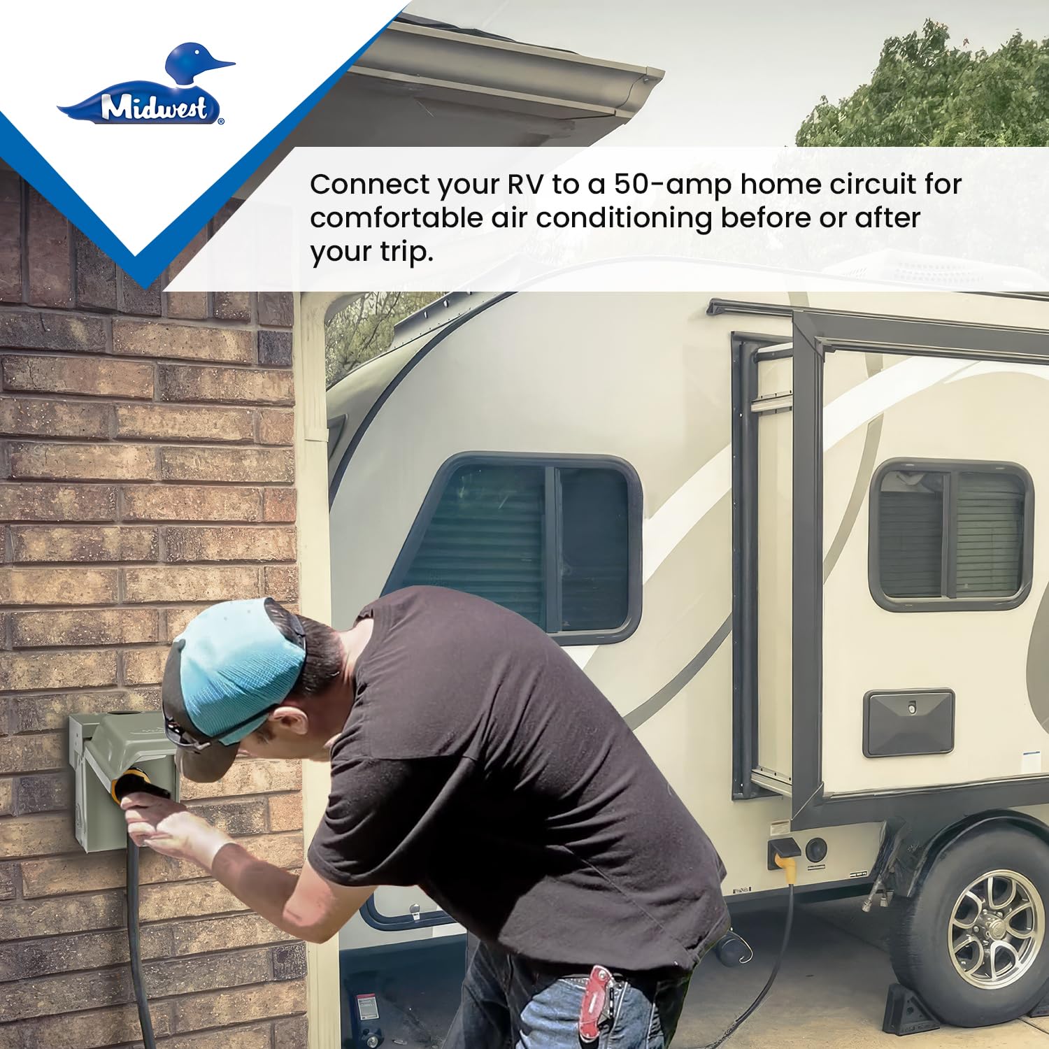 Weatherproof MIDWEST U054P • Temporary RV Outlet • 50A 14-50 RWR • Power Supply • Volts AC: 120/240V • Fully Compliant