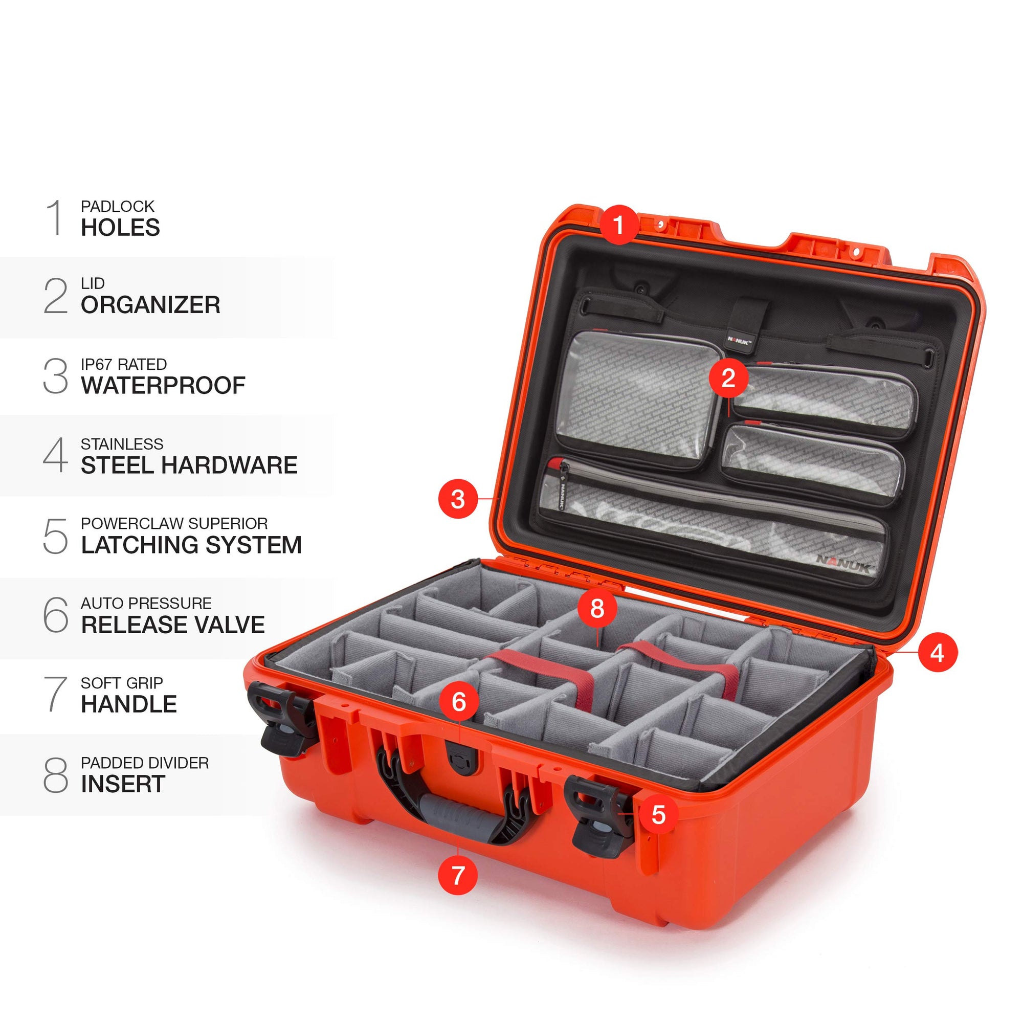 Waterproof Nanuk 940 Hard Case with Lid Organizer and Padded Divider - Orange