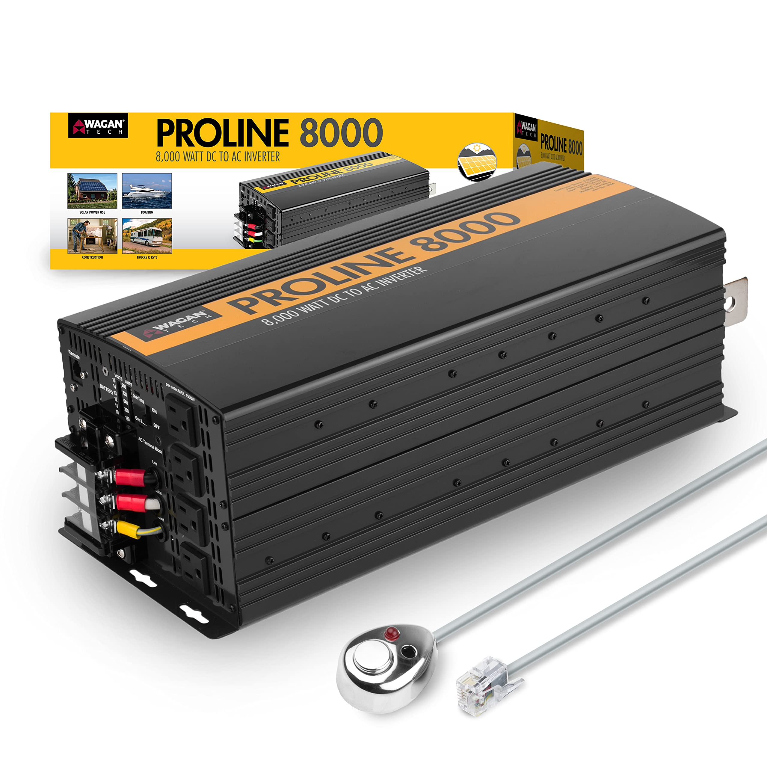 Wagan 12V 8000 Watt Power Inverter with Remote Control, 16000 Watt Surge Peak, Proline Power Converter for Home RV Camping Van Life Off Grid
