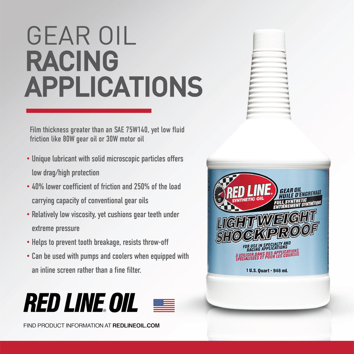Lightweight Red Line 58404 Shockproof Gear Oil - 1 Quart (12 Pack)