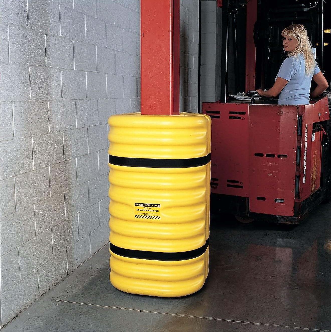Plastic Eagle Column Protector for 12" Square Column with Interlocking Halves and Easy-Install Straps, 24" x 24" x 42", High-Density Polyethylene (HDPE), Made in The USA, Yellow, 1712