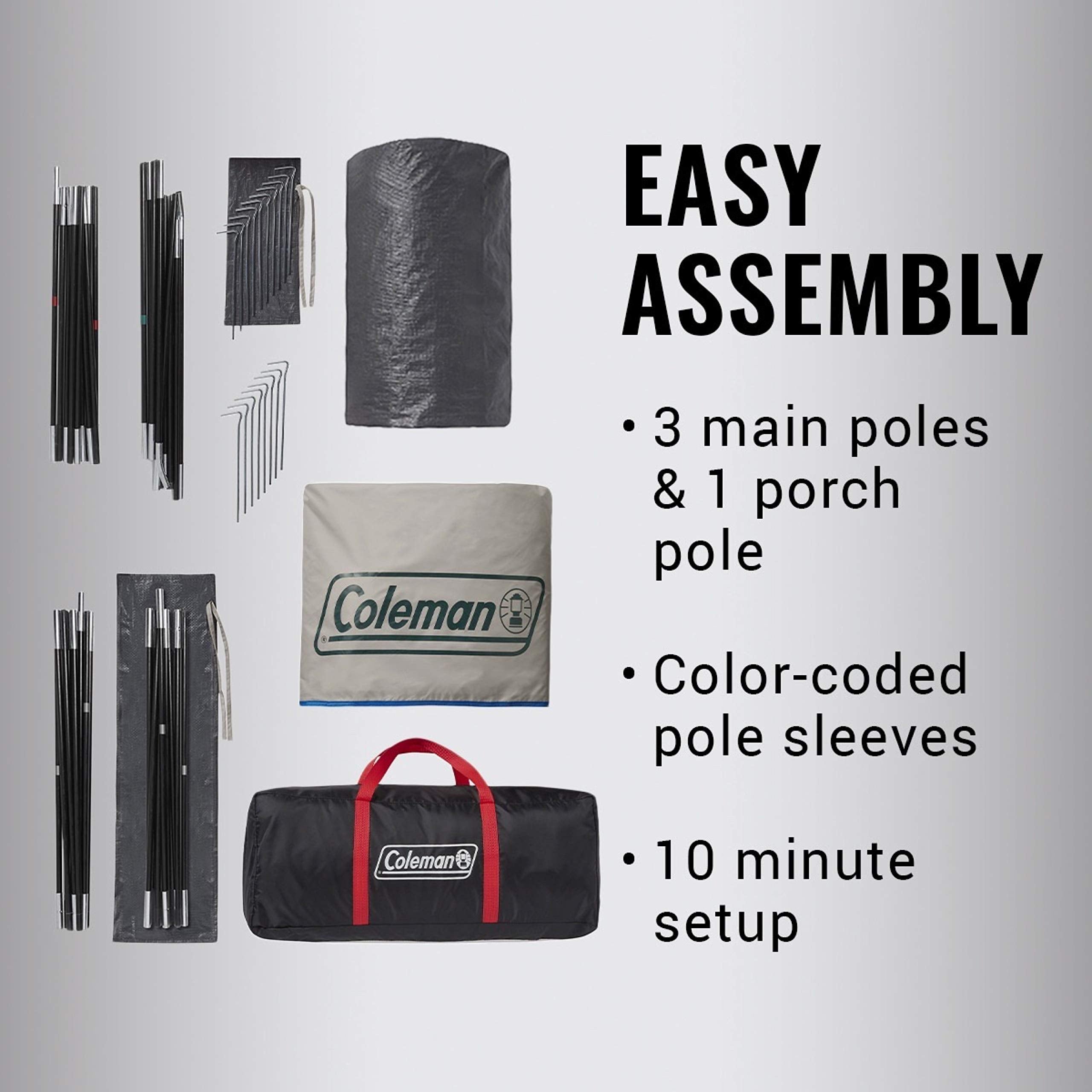 Coleman Camping Tent with Screened Porch, 4/6 Person Weatherproof Cabin Tent with Enclosed Option, Includes Rainfly, Carry Bag, Extra Storage, and 10 Minute Setup