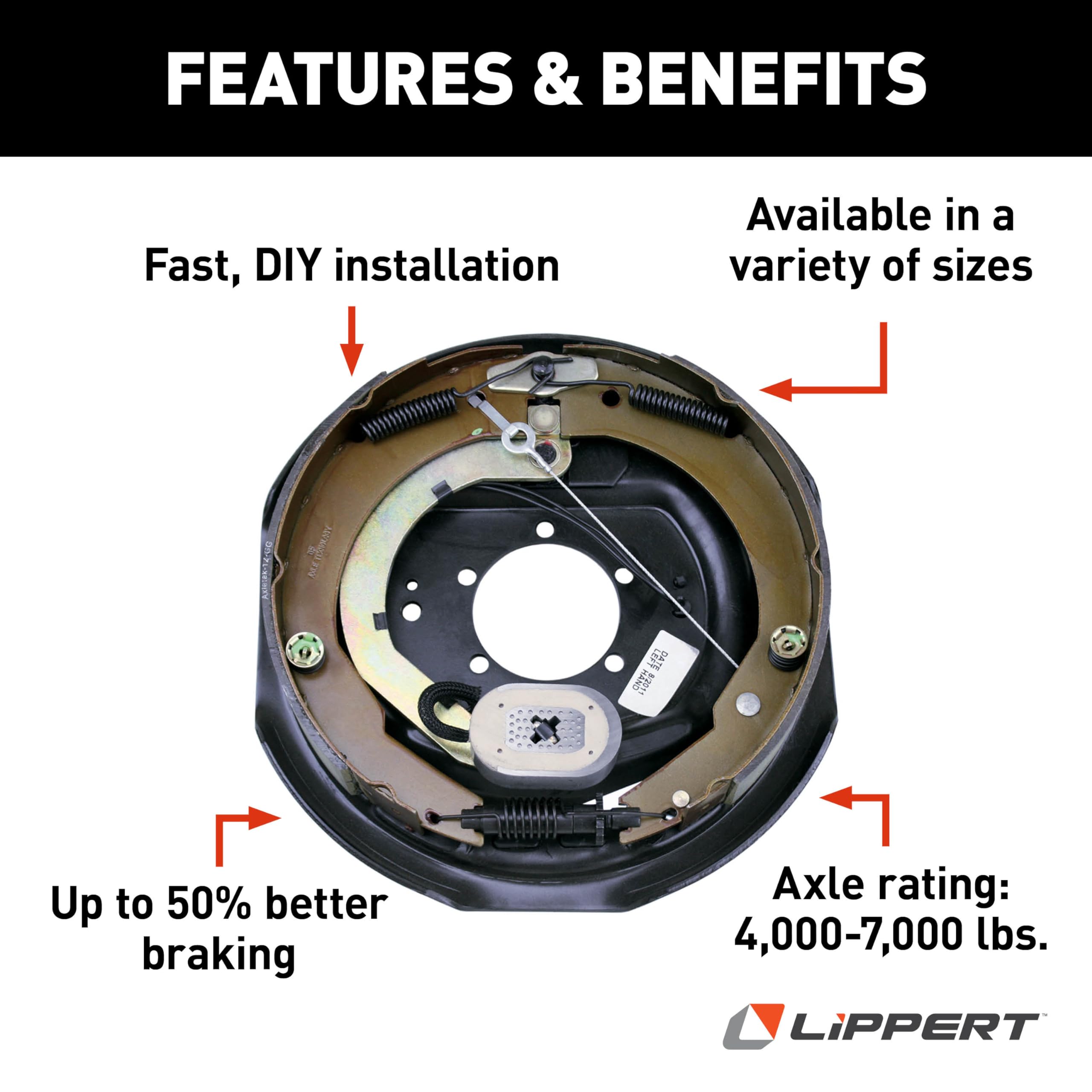 Lippert Self-Adjusting Brake Assembly Forward for Left Side 12" x 2", 3500-7,000 lbs. Capacity, for 14.5", 15", 16" Wheels - 296651