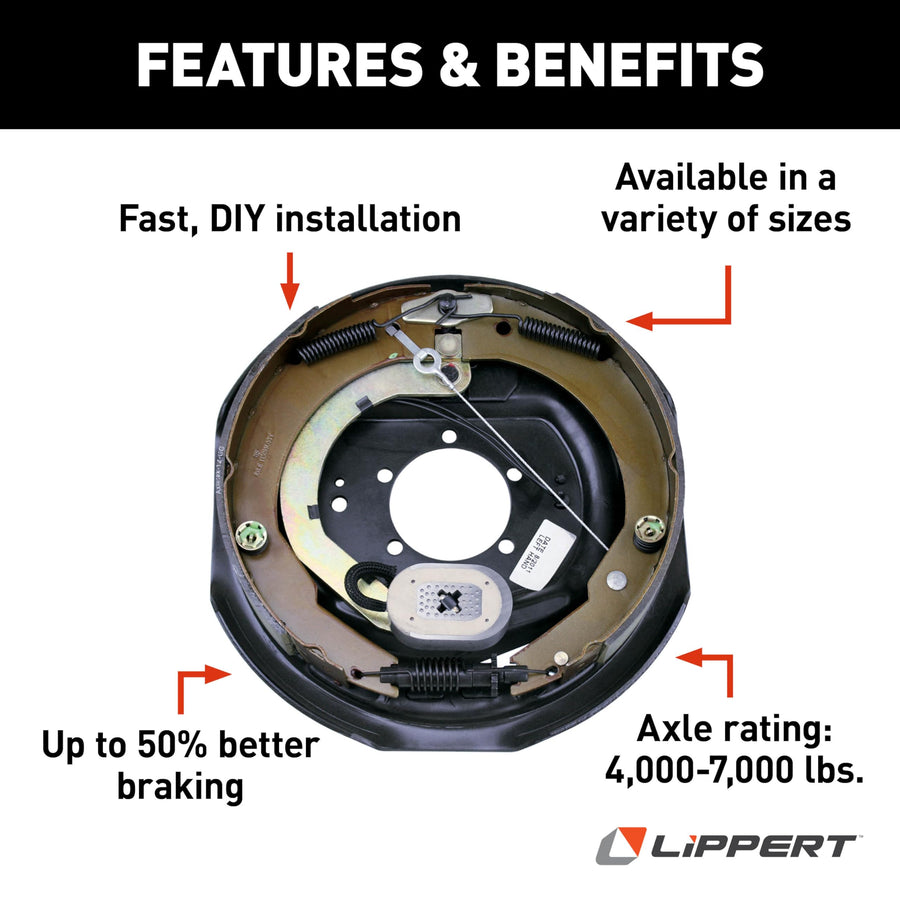 Lippert Self-Adjusting Brake Assembly Forward for Left Side 12" x 2", 3500-7,000 lbs. Capacity, for 14.5", 15", 16" Wheels - 296651