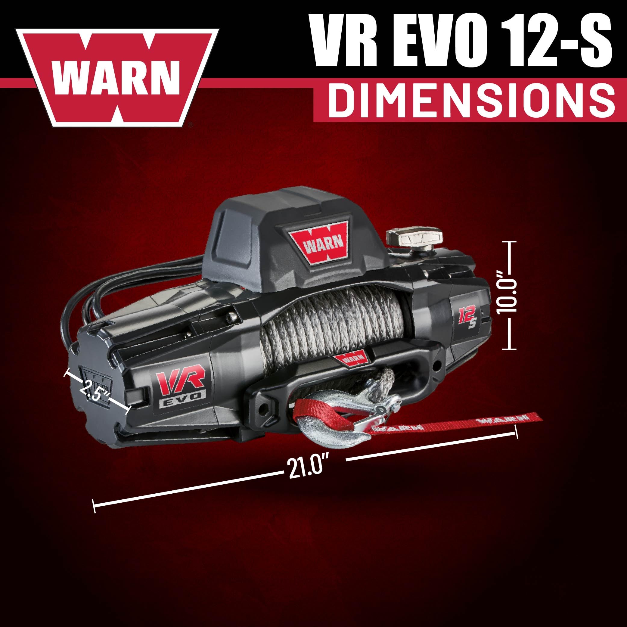 12-S WARN VR EVO Electric 12V Winch – 12,000 lb Pull Capacity, Synthetic Rope, IP68 Waterproof, High-Performance Off-Road Recovery Winch for Trucks, Jeeps, and SUVs