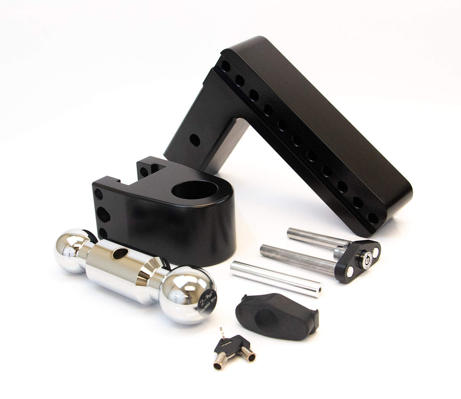 Weigh Safe 8" Drop CTB825CERBLA Hitch w/ 2.5" Shank/Shaft, Adjustable Aluminum Trailer & Ball Mount, Chrome Plated Combo Ball (2" & 2-5/16") & a Double-pin Key Lock CERAKOTE Black