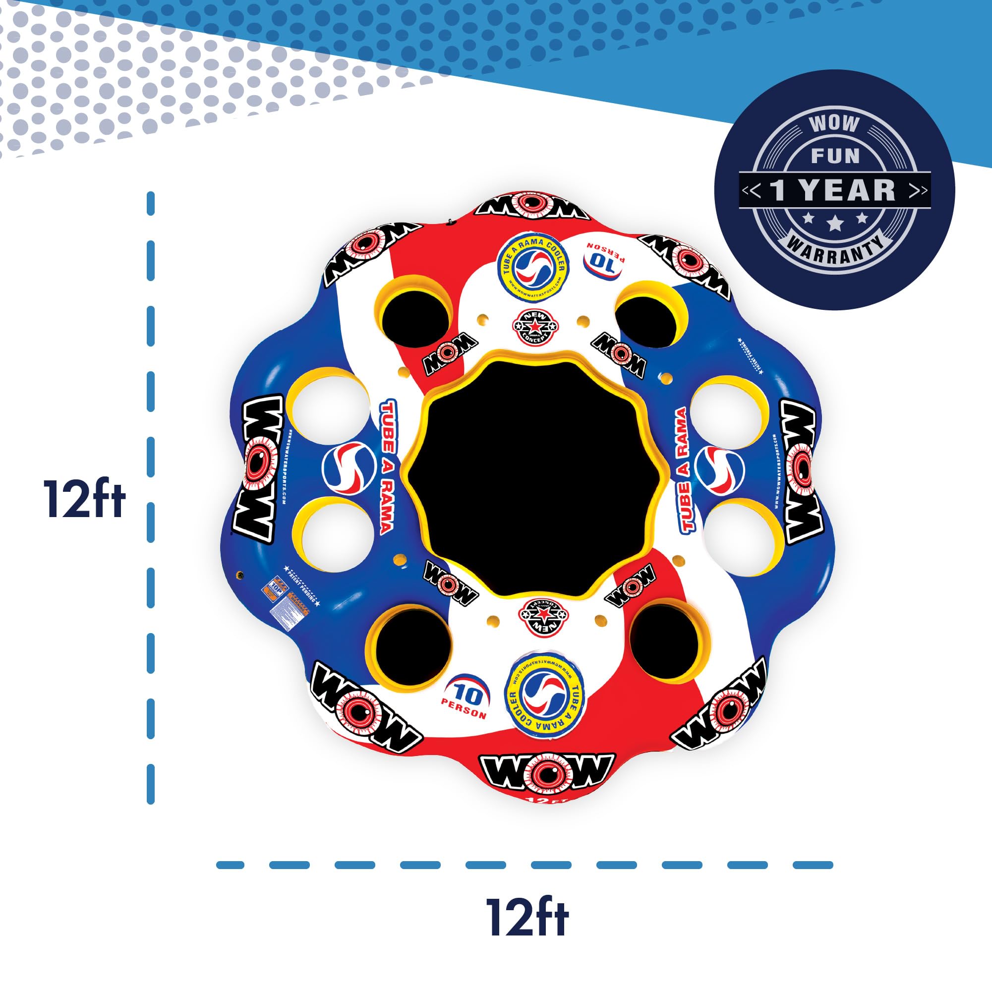 WOW Sports - Inflatable Floating Island Tube A Rama For Up To 10 people - Water Raft Tube For Adults