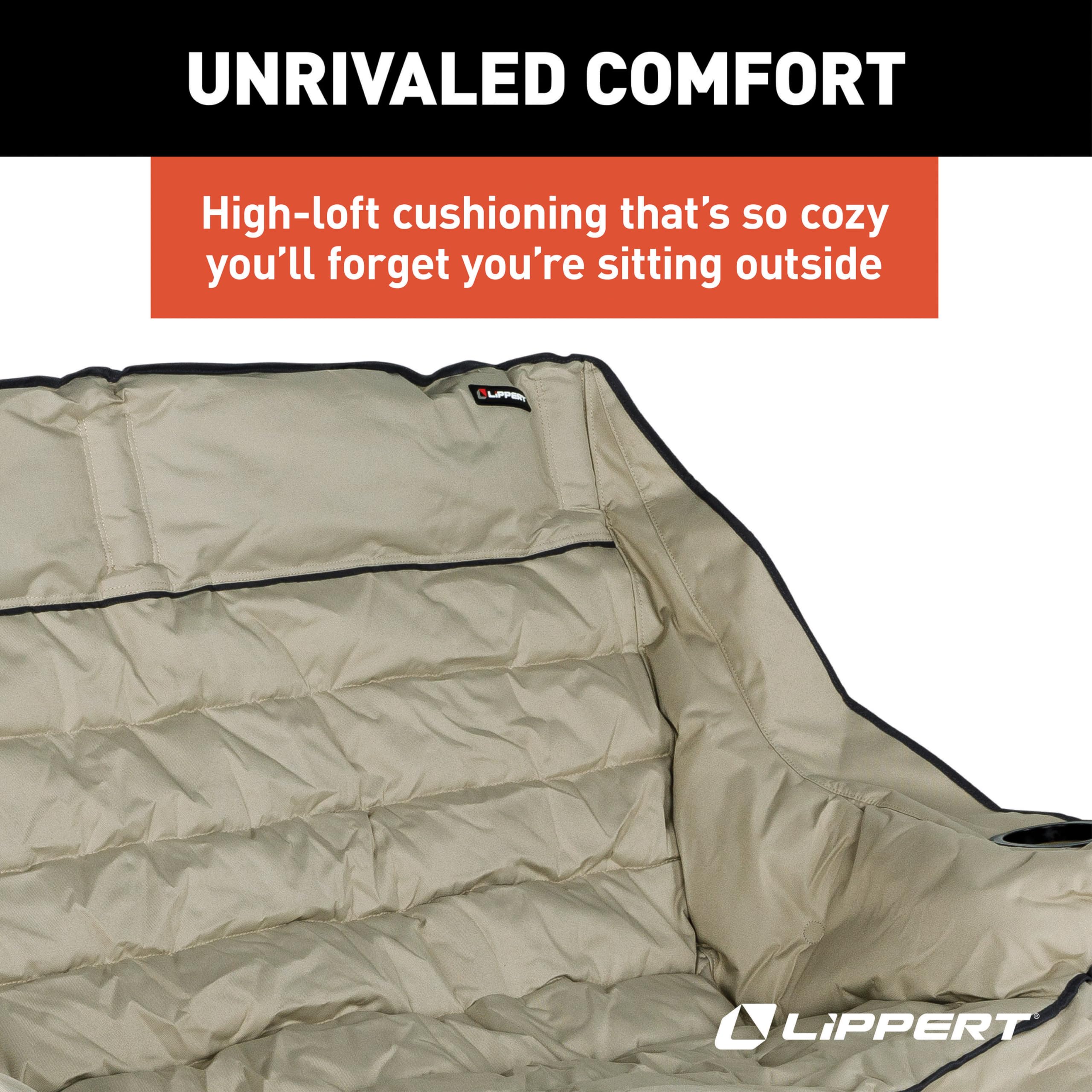 Lippert Big Bear Folding Camping Loveseat with 500-lb. Weight Capacity, Durable Mesh Fabrics, High-Loft Cushioning, Dual Cupholders, Storage Pocket, Zippered Carrying Bag - 2023053718