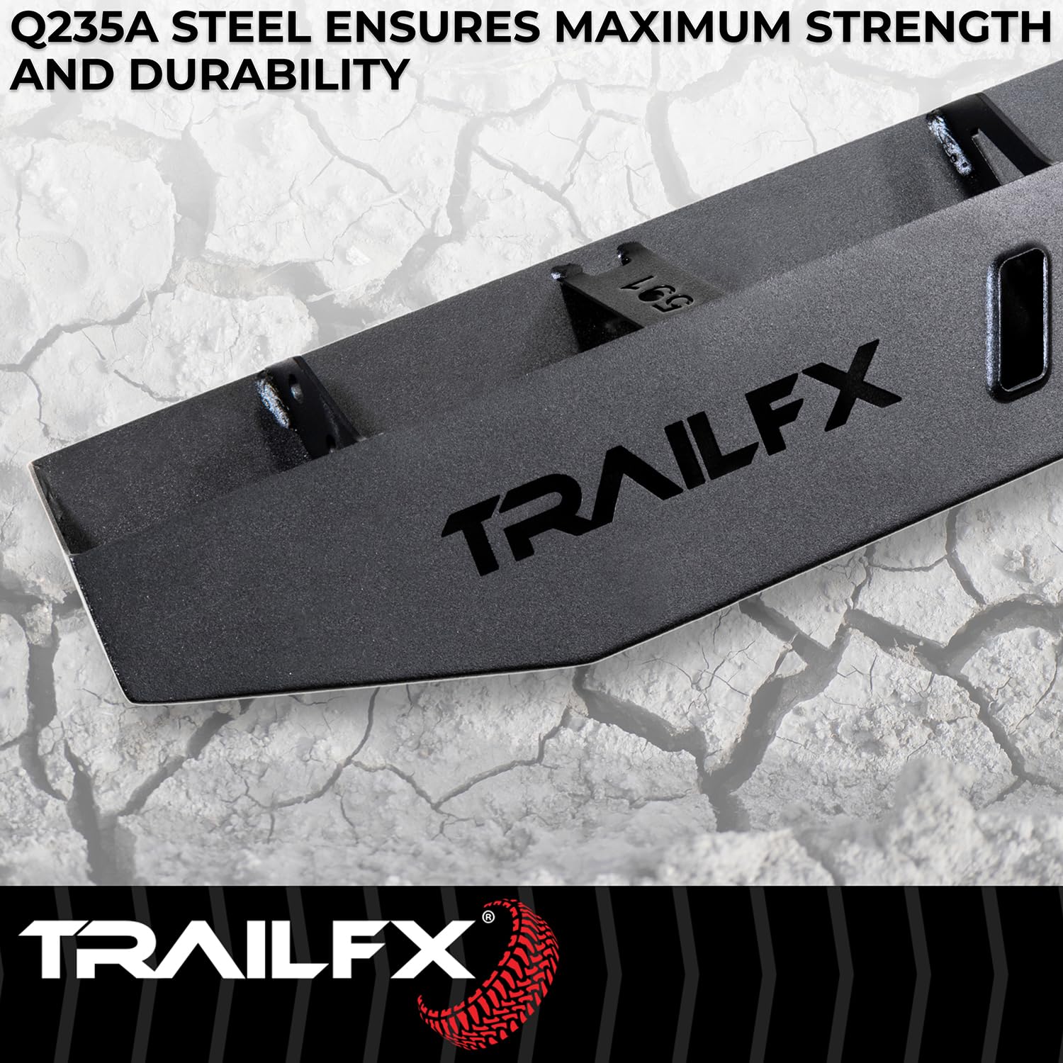 ORB016 TrailFX Running Board, 300 Lbs. Weight Capacity, Bolt On, Frame Body Mount Bolts, Powder Coated, Matte Black, Steel, with Two Step Area Per Bar, Fits 2024-2025 Ford Ranger