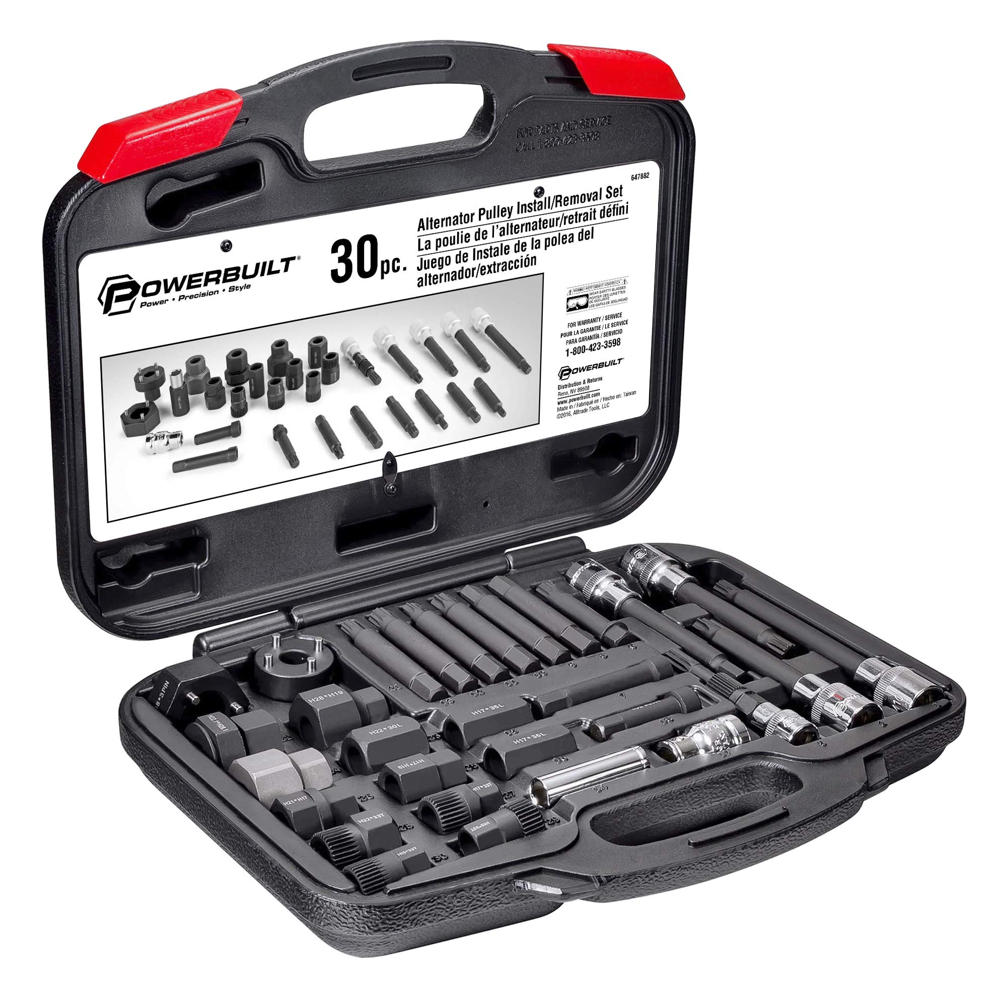 Powerbuilt Alternator Puller Kit, Car Engine & Vehicle Drive Trains Specialty Tools, Steering Pulley Installer, Spline Adapters, 30 Piece 647882