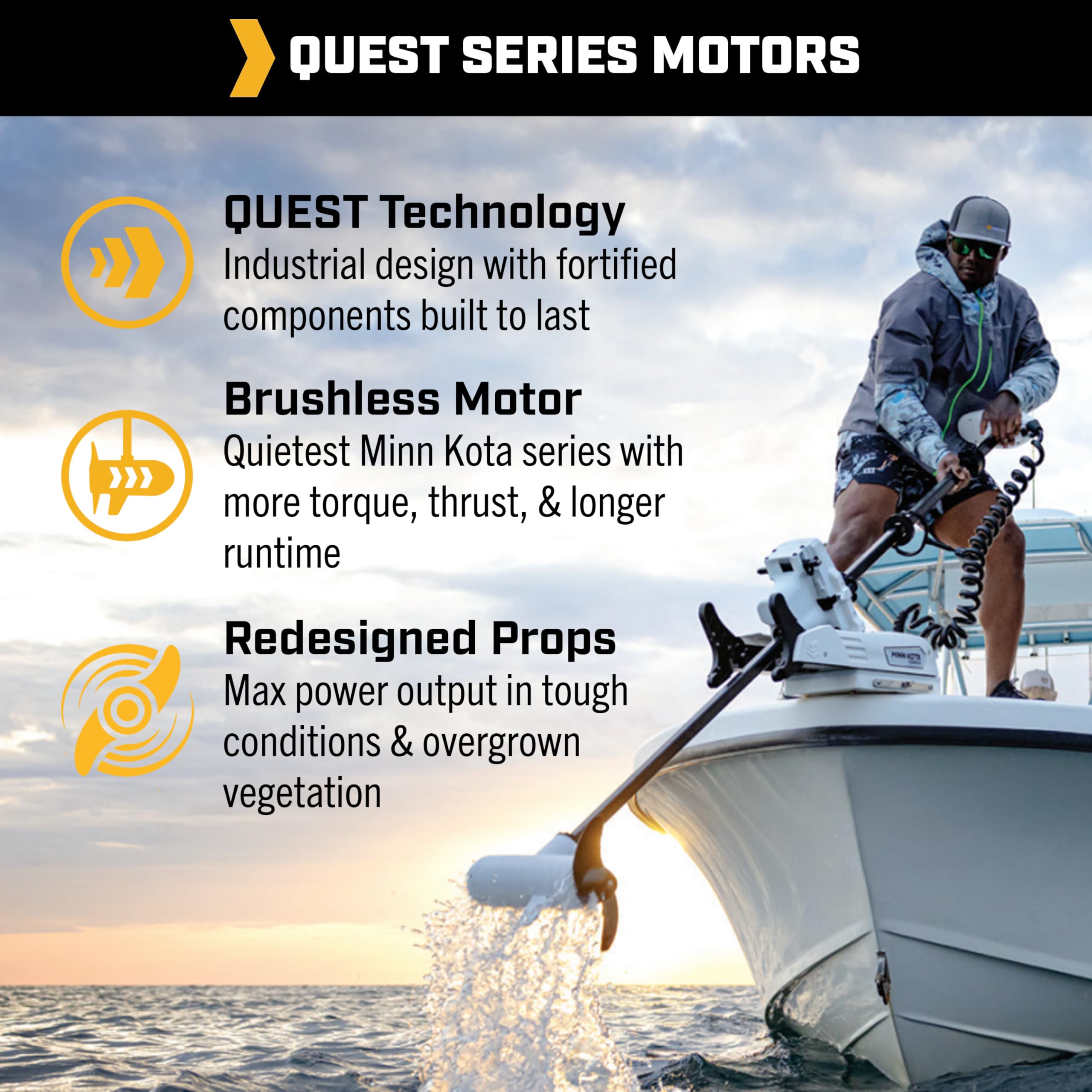 Minn Kota Riptide QUEST Instinct Brushless Bow-Mount Electric Trolling Motor – 90/115 Lb. Thrust, 60 In. Shaft, Saltwater, White
