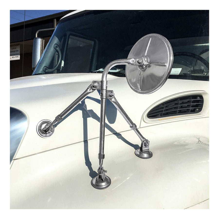 8-Inch Stainless Steel Center-Mount Convex Mirror Head with Bell-Type Fender-Mount Assembly, Universal Driver or Passenger Side Retrac 604676