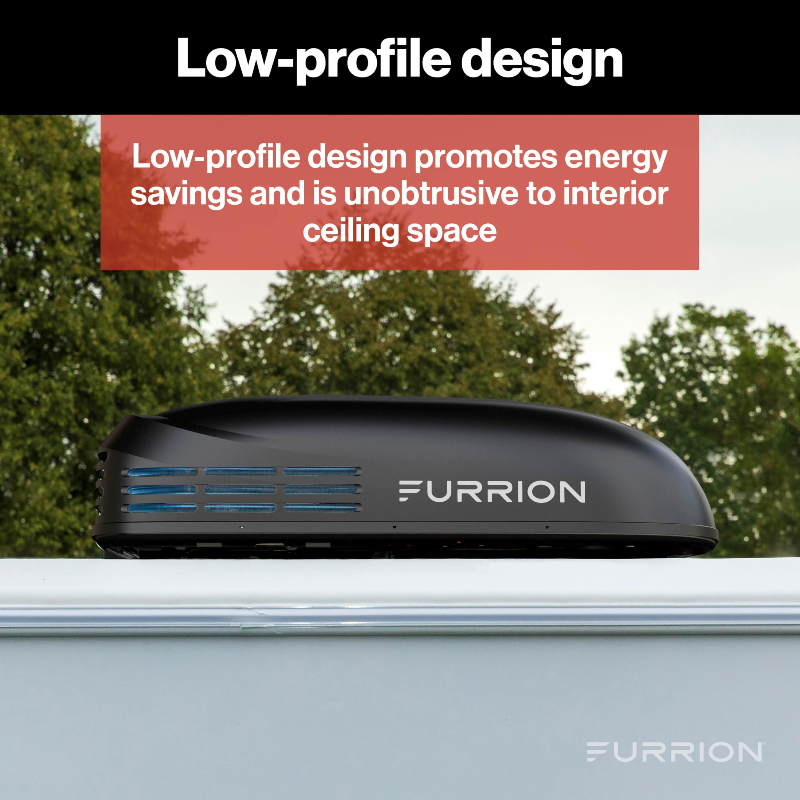 Furrion Chill 15,000 BTU Low-Profile RV Rooftop Air Conditioner with Heat Pump – Ultra-Quiet, Dual-Fan, High-Efficiency, R32 Eco Refrigerant, Vibrationsmart, Climatesmart, Black – FACR15LPSA2-BL-AM